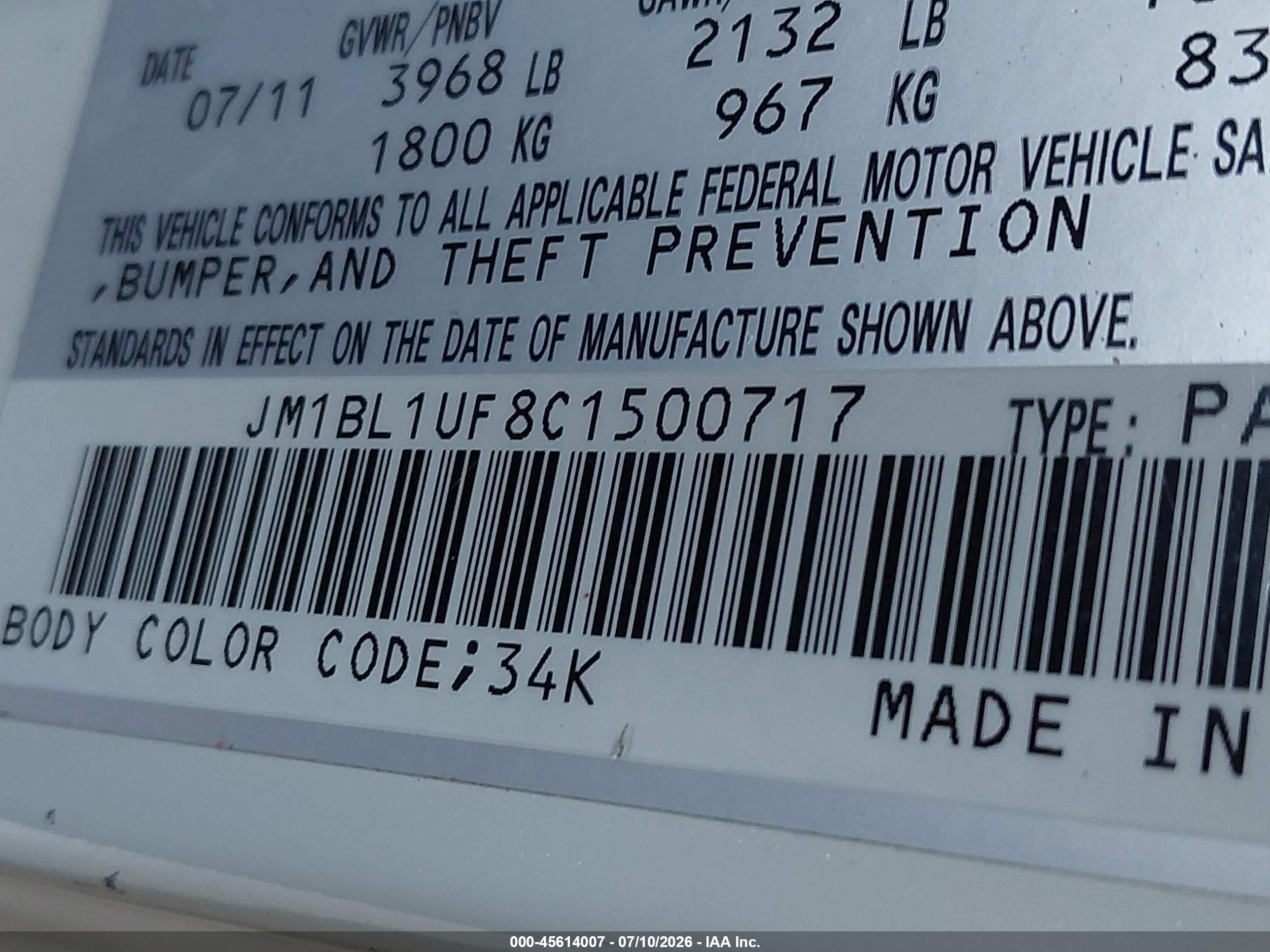 2012 Mazda Mazda3 I Sport White vin: JM1BL1UF8C1500717