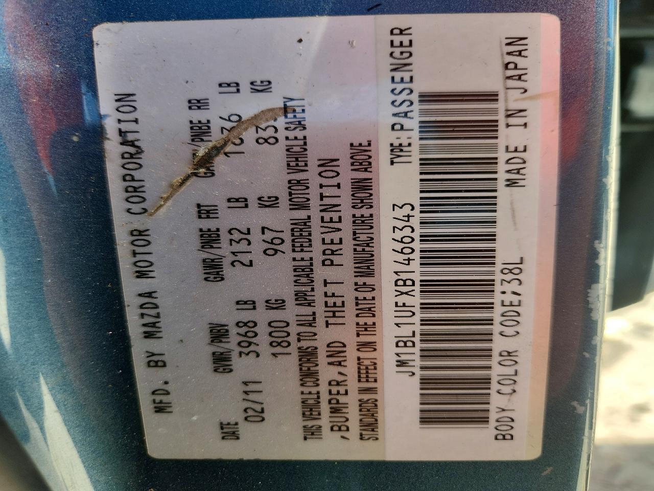 2011 Mazda 3 I Blue vin: JM1BL1UFXB1466343