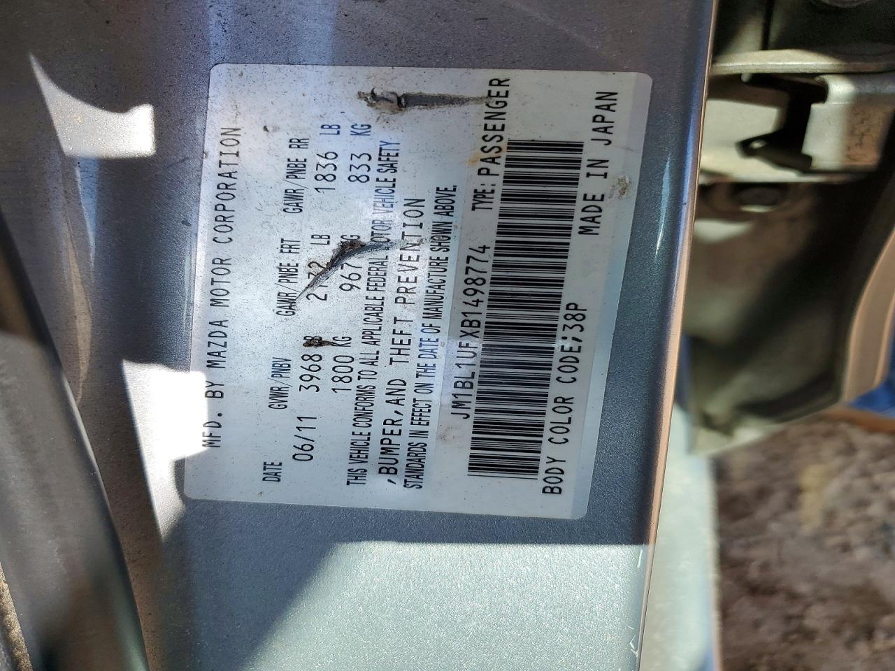 2011 Mazda 3 I Silver vin: JM1BL1UFXB1498774