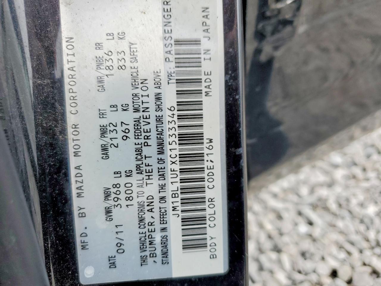 2012 Mazda 3 I Black vin: JM1BL1UFXC1533346