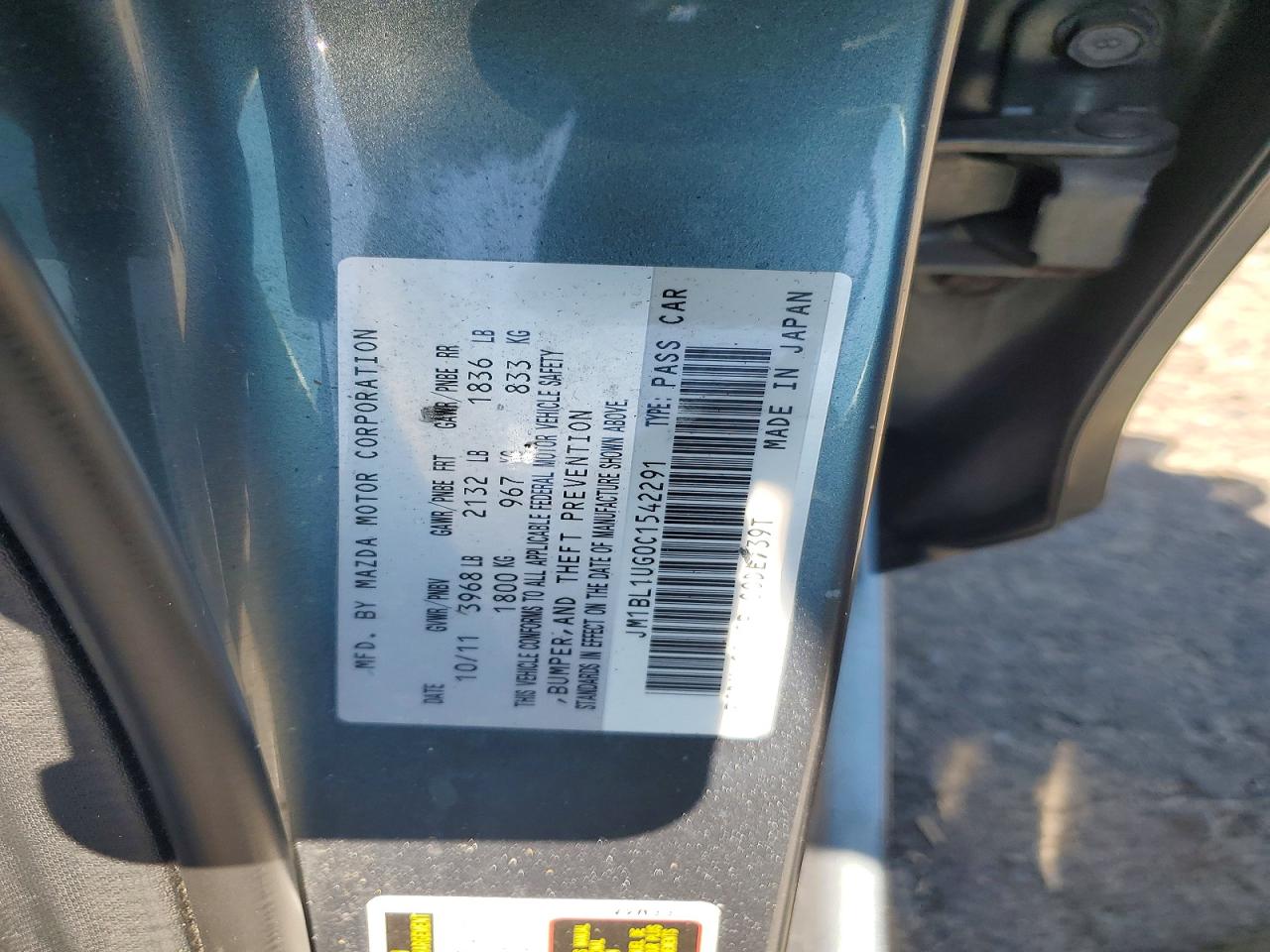 2012 Mazda 3 I Blue vin: JM1BL1UG0C1542291