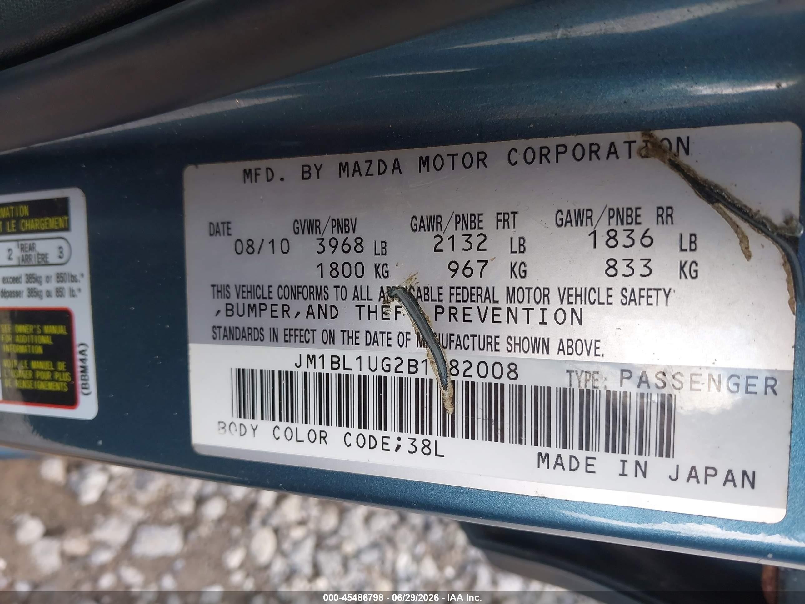 2011 Mazda Mazda3 I Sport Blue vin: JM1BL1UG2B1382008
