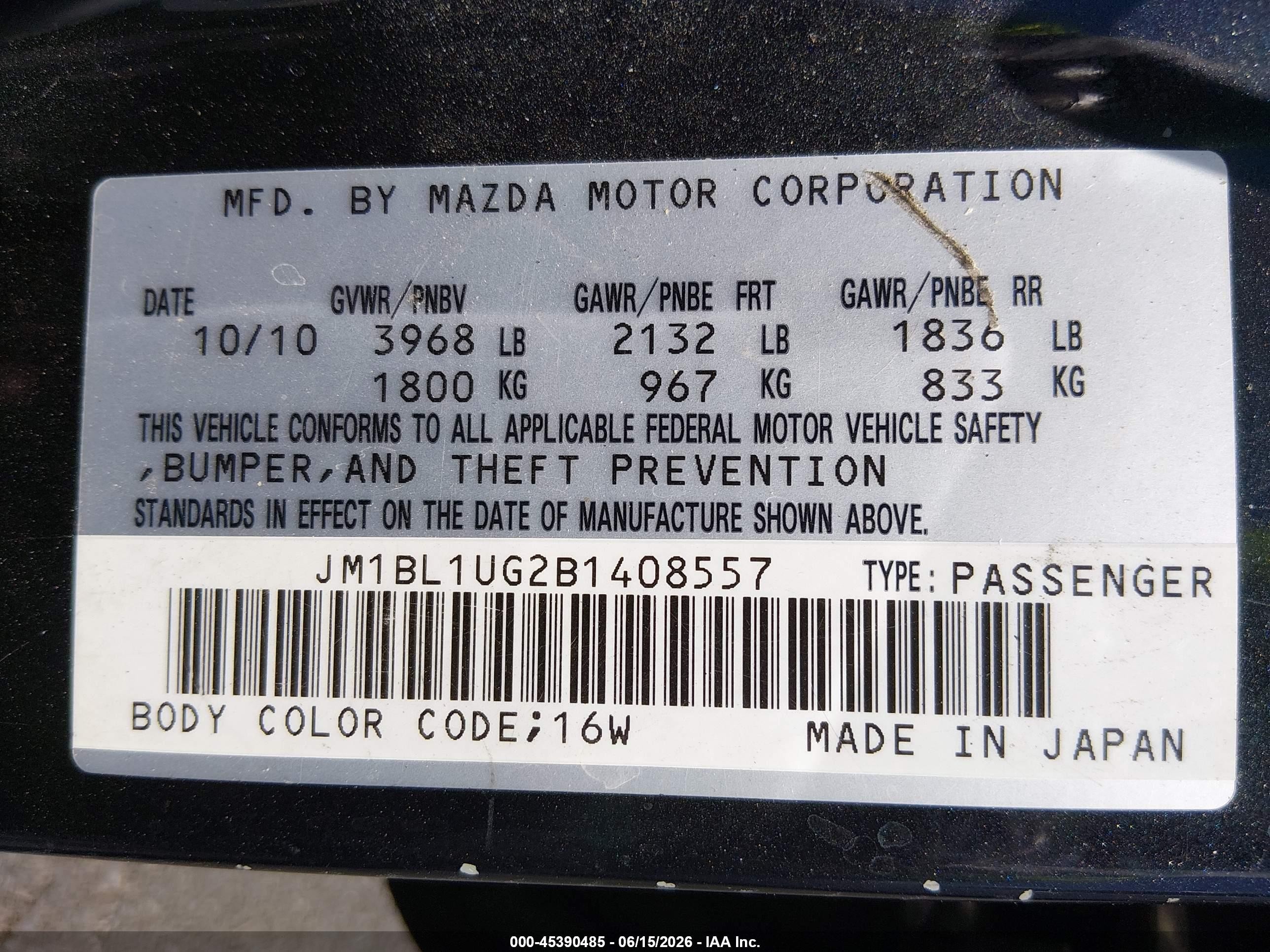 2011 Mazda Mazda3 I Sport Black vin: JM1BL1UG2B1408557