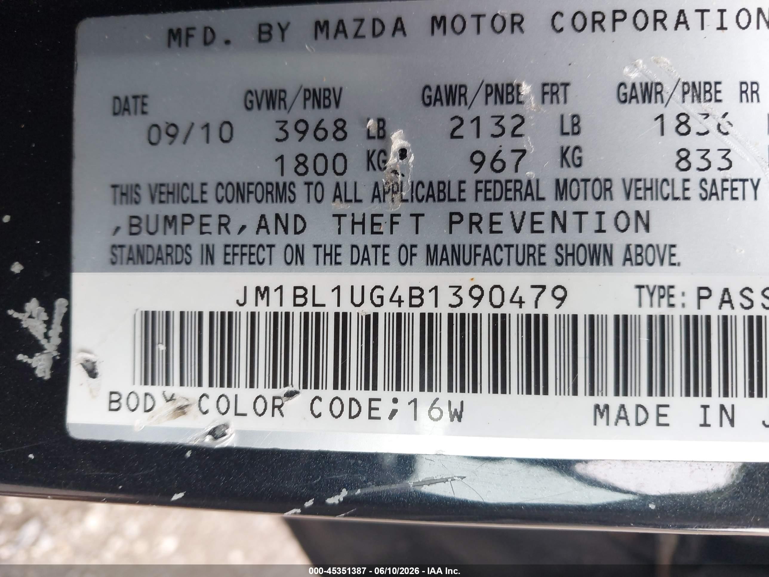 2011 Mazda Mazda3 I Sport Black vin: JM1BL1UG4B1390479