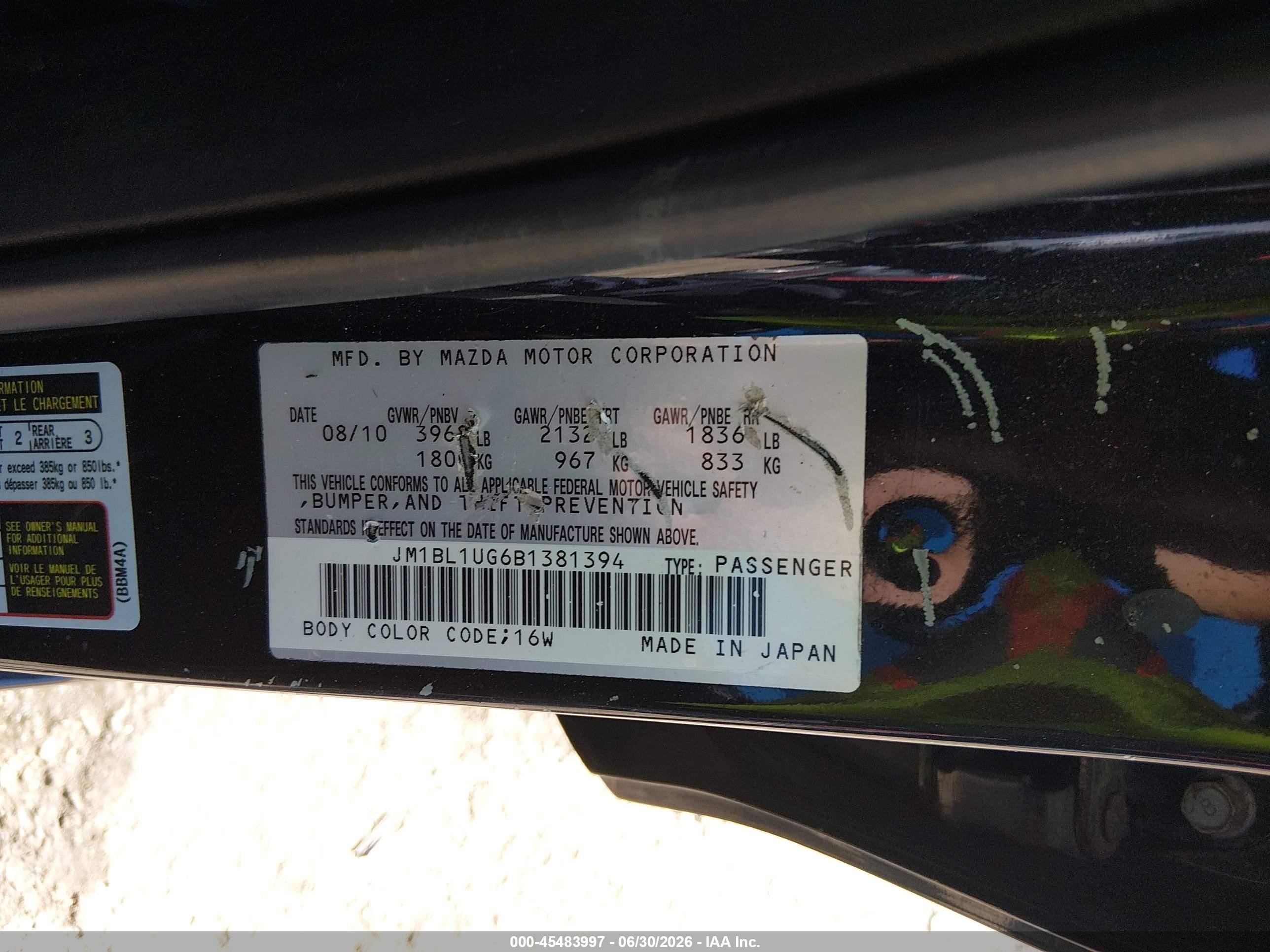 2011 Mazda Mazda3 I Sport Black vin: JM1BL1UG6B1381394