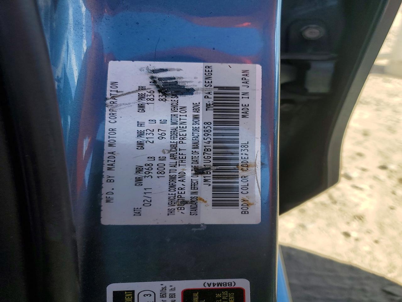 2011 Mazda 3 I Blue vin: JM1BL1UG7B1459858