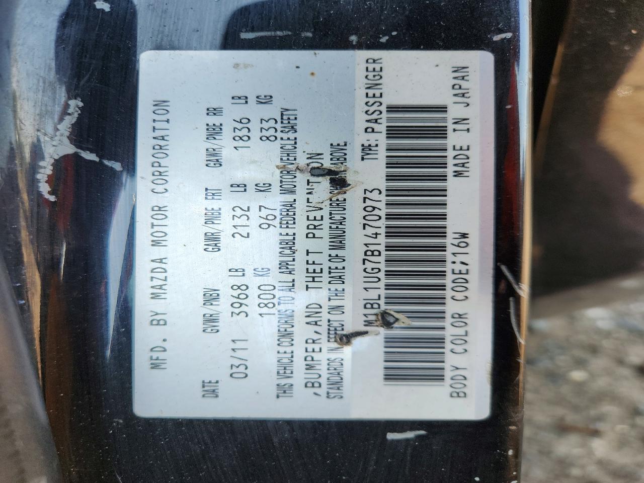 2011 Mazda 3 I Black vin: JM1BL1UG7B1470973