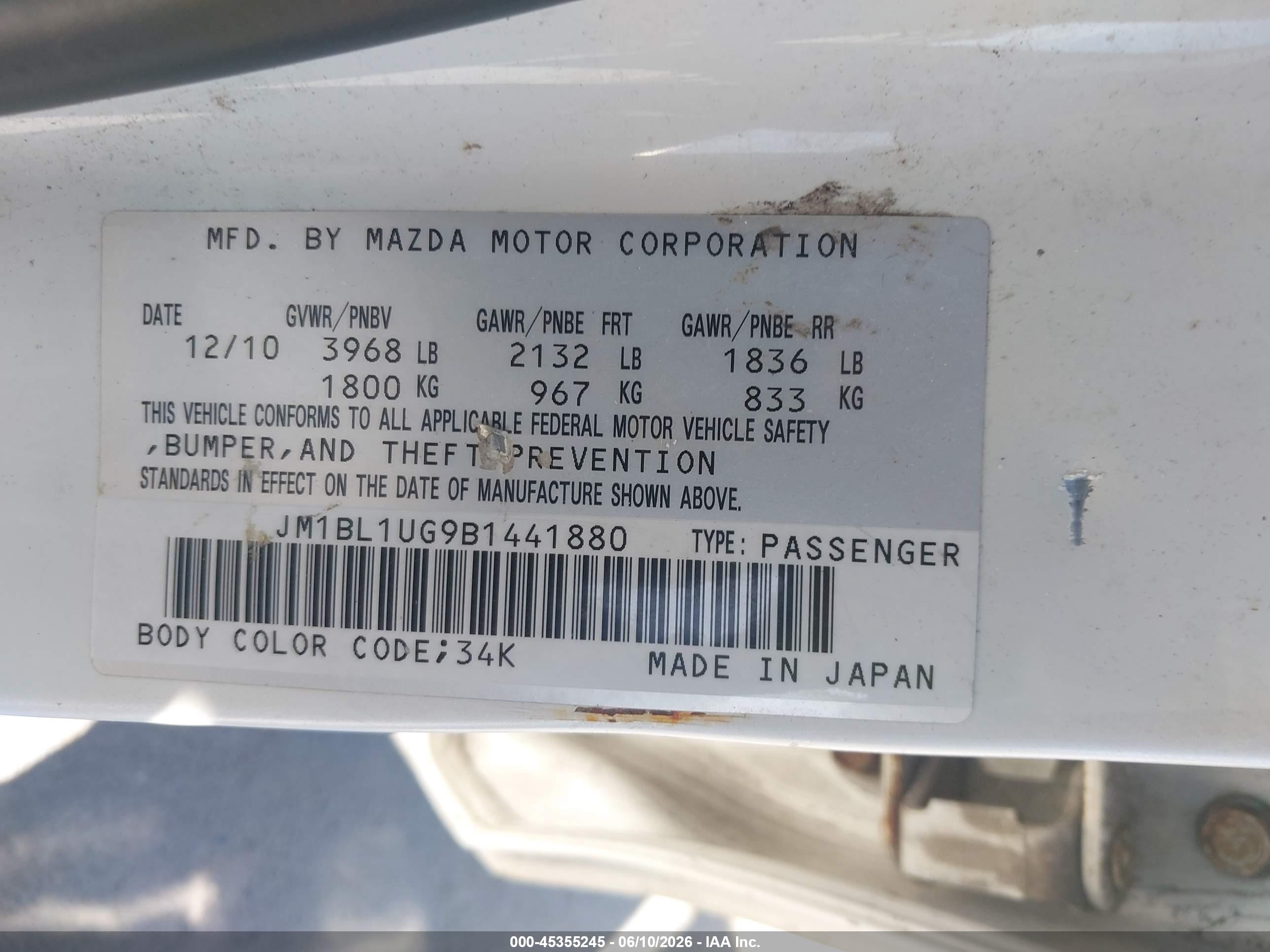 2011 Mazda Mazda3 I Sport White vin: JM1BL1UG9B1441880