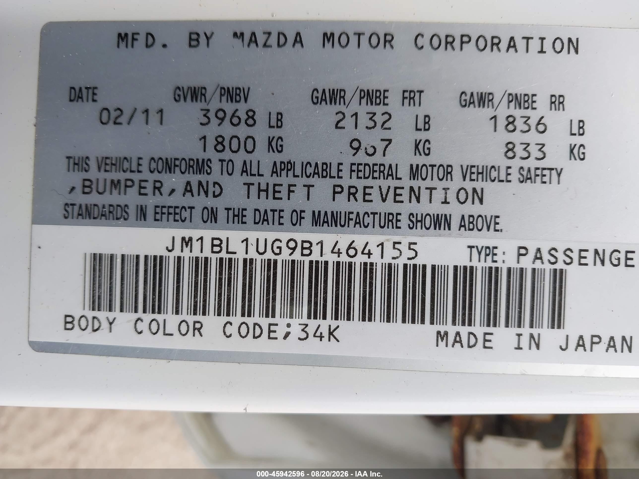 2011 Mazda Mazda3 I Sport White vin: JM1BL1UG9B1464155