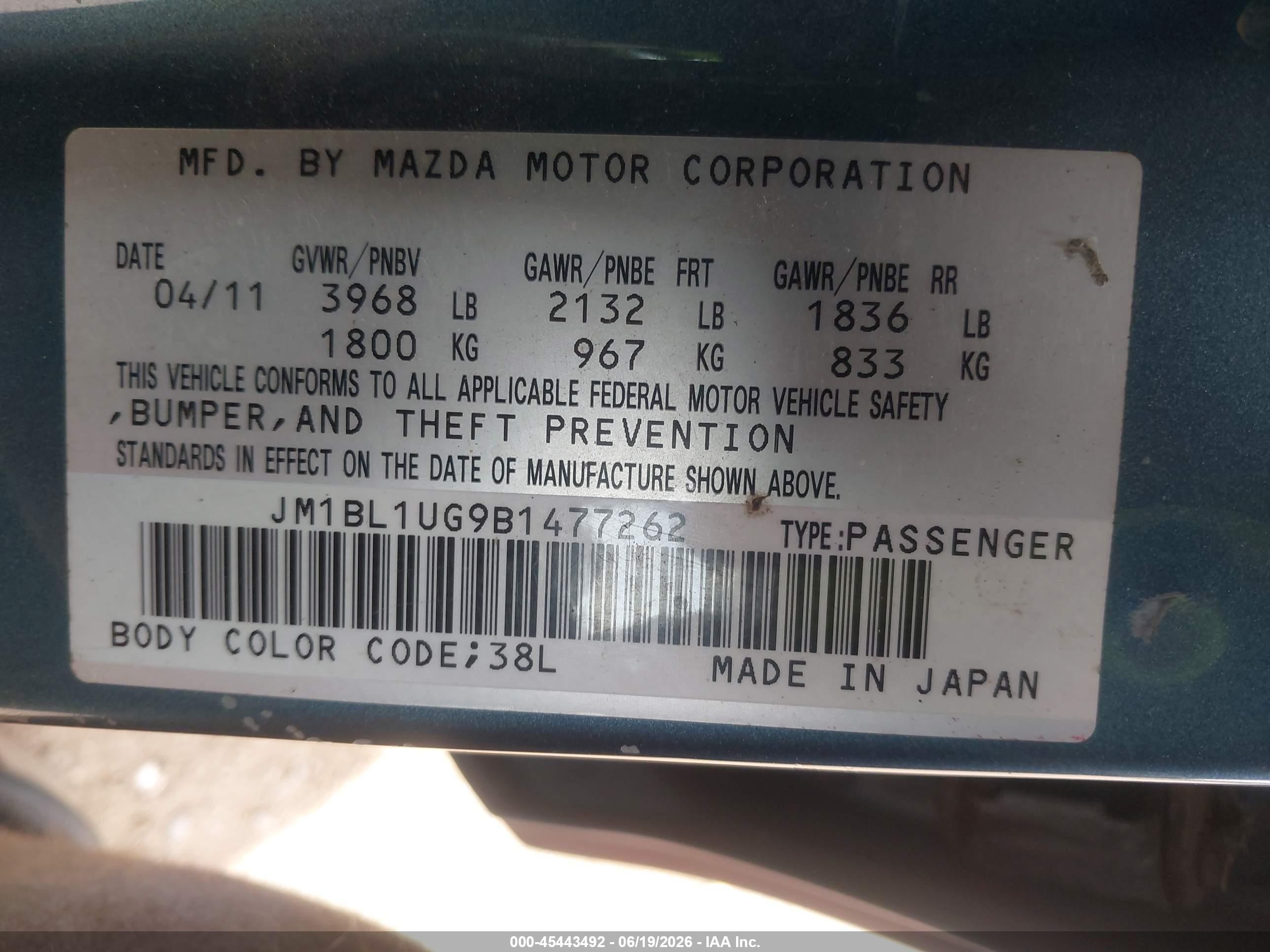2011 Mazda Mazda3 I Sport Light Blue vin: JM1BL1UG9B1477262