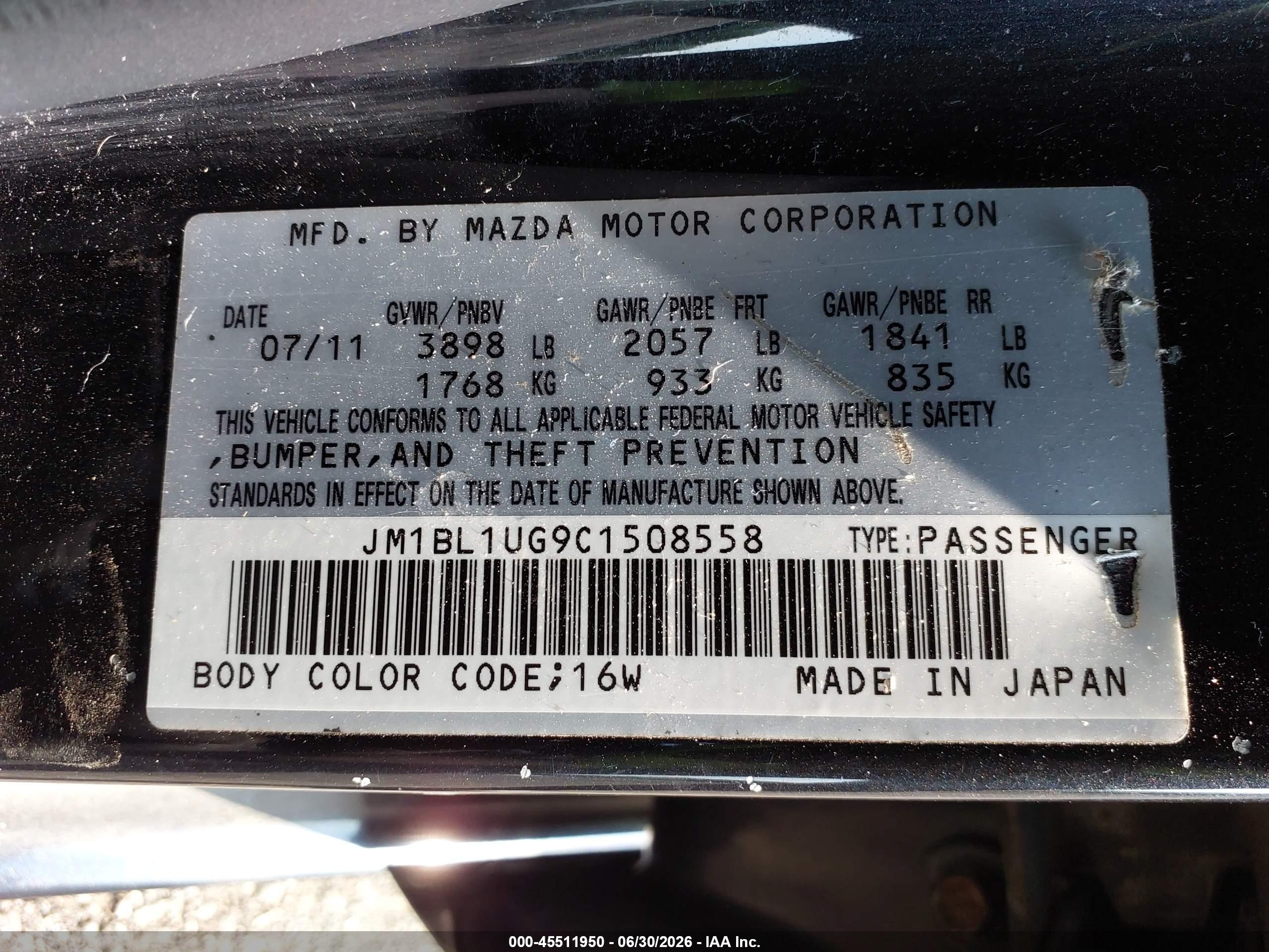 2012 Mazda Mazda3 I Sport Black vin: JM1BL1UG9C1508558