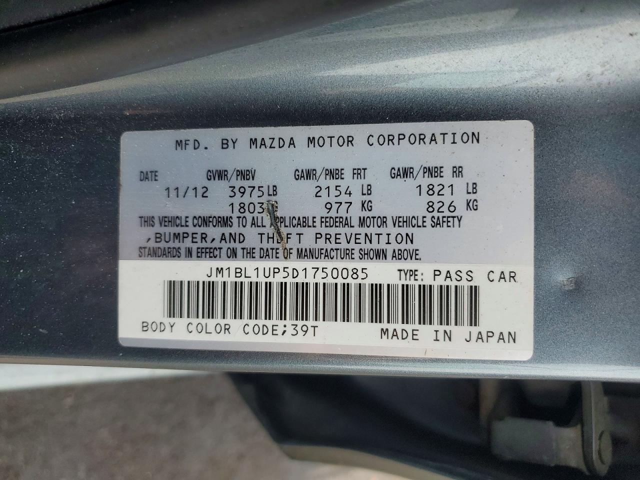 2013 Mazda 3 I Teal vin: JM1BL1UP5D1750085