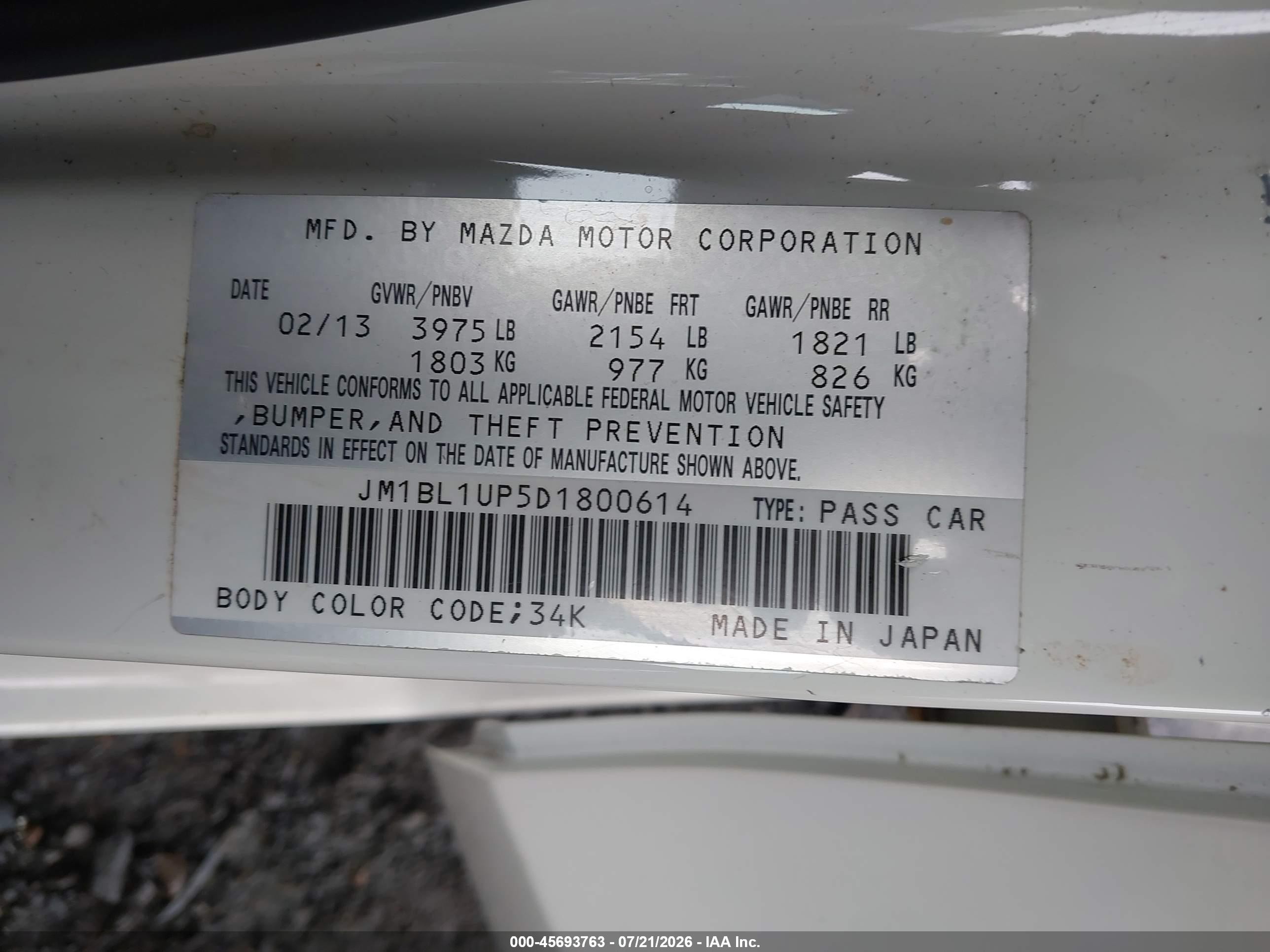 2013 Mazda Mazda3 I Sport White vin: JM1BL1UP5D1800614