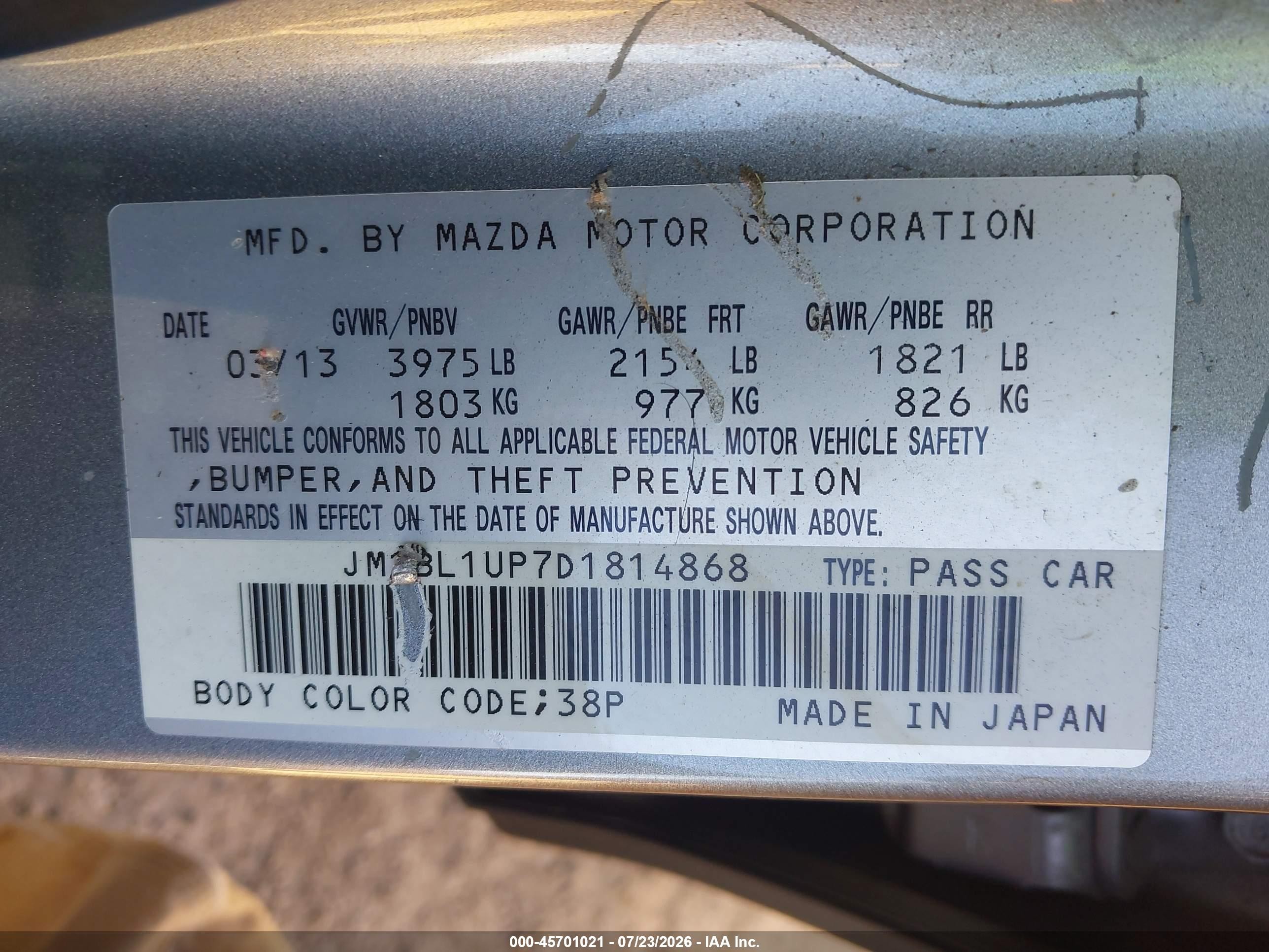 2013 Mazda Mazda3 I Sport Gray vin: JM1BL1UP7D1814868