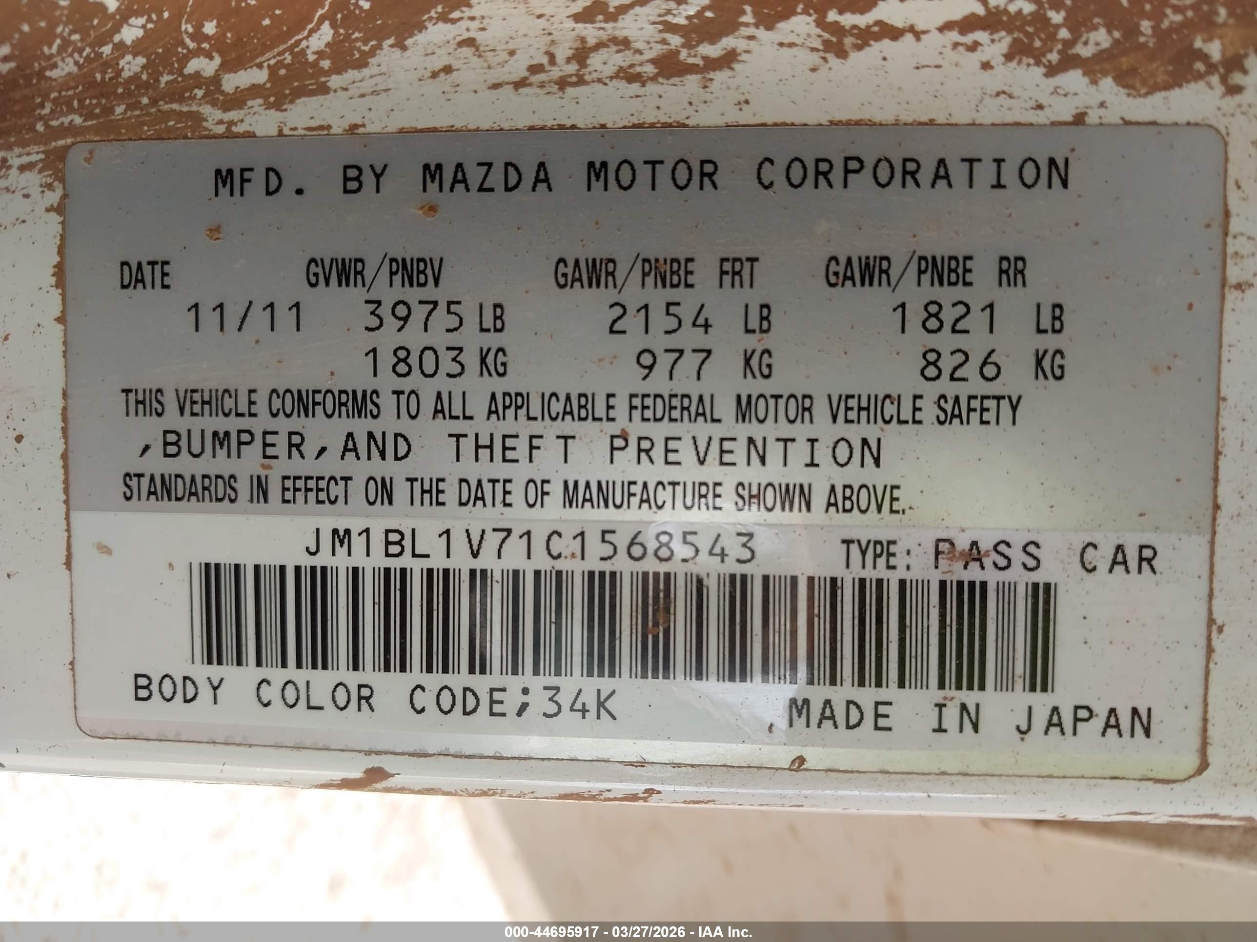 2012 Mazda Mazda3 I Touring White vin: JM1BL1V71C1568543