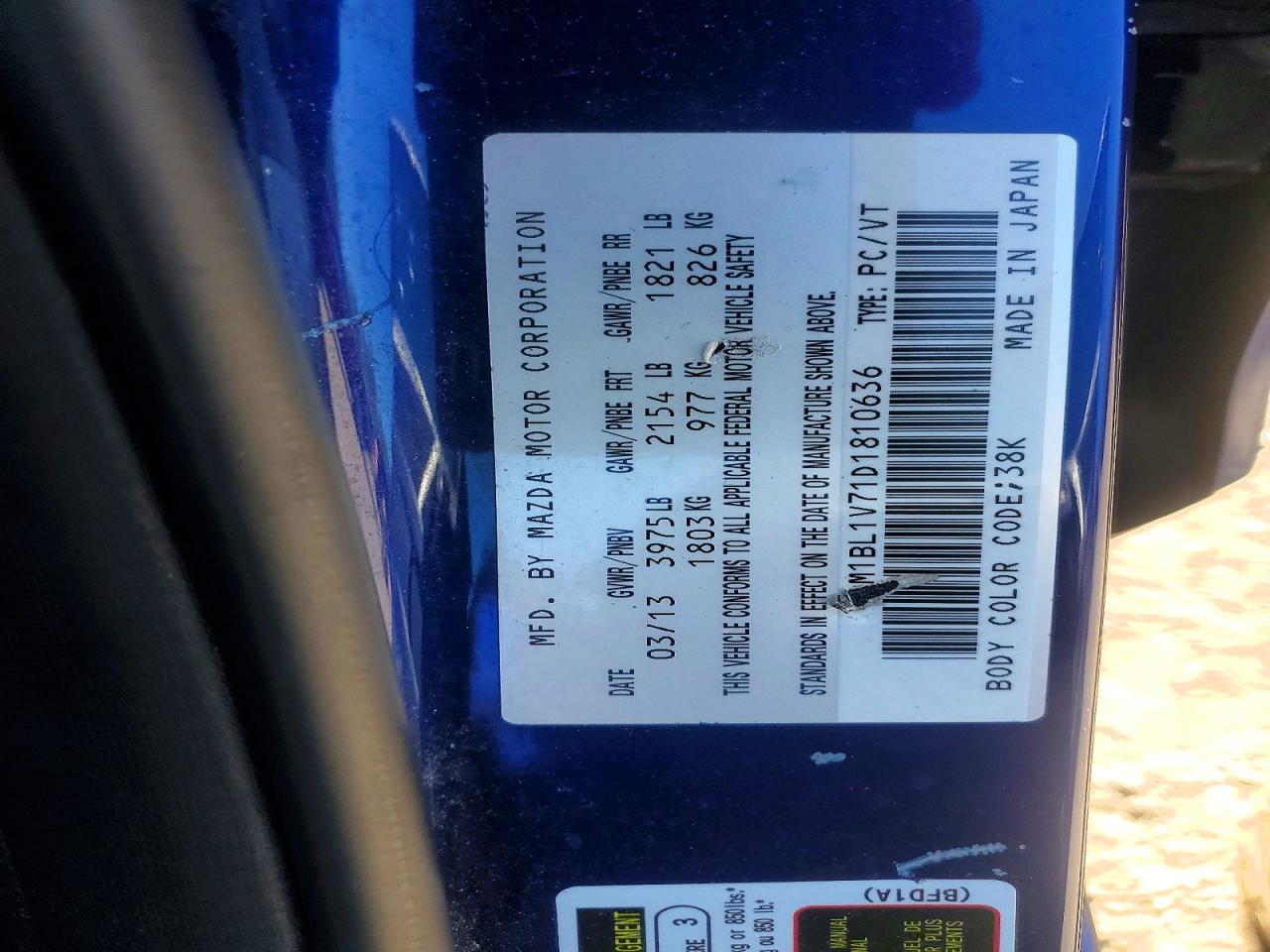 2013 Mazda 3 I Blue vin: JM1BL1V71D1810636