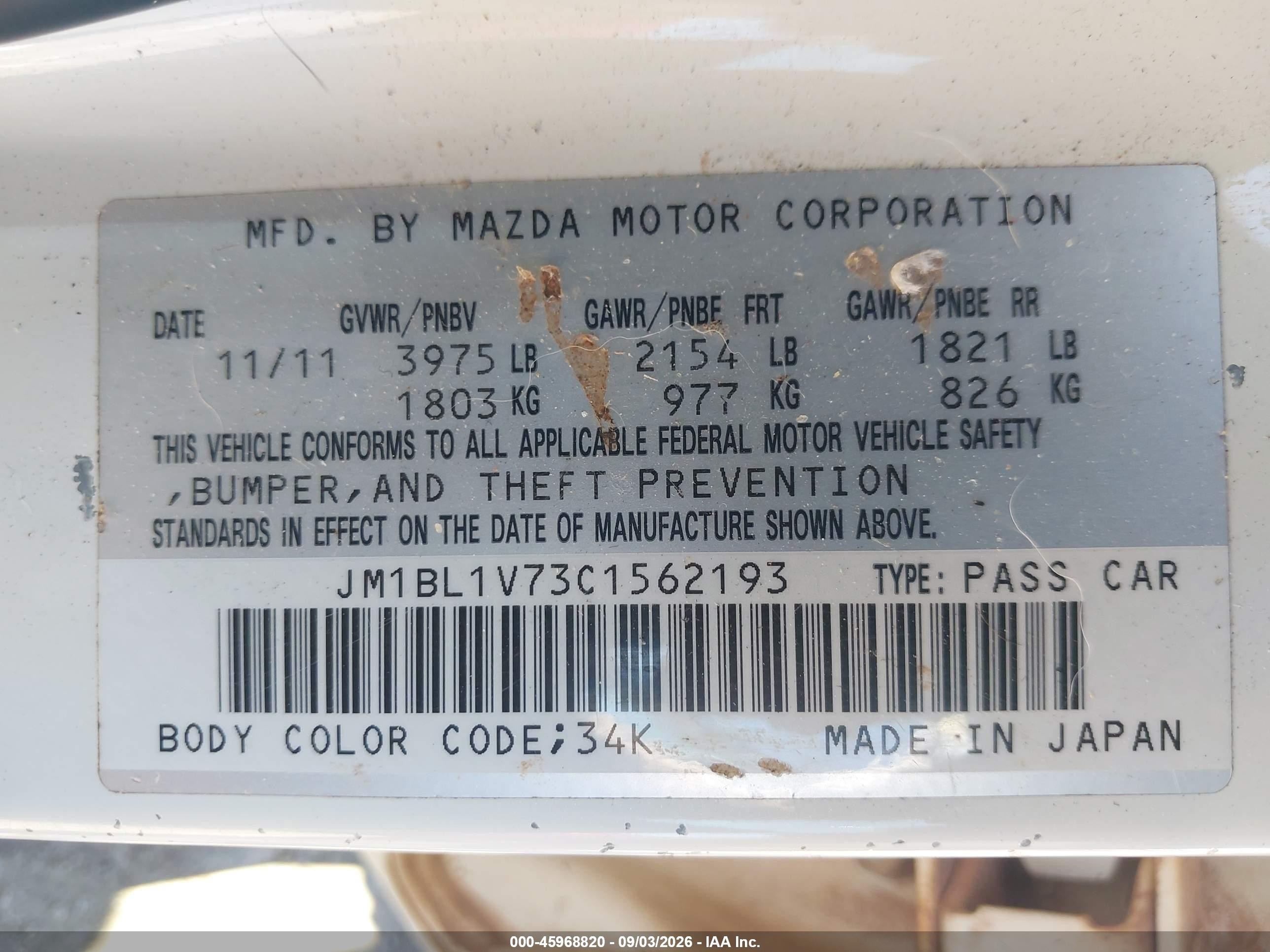 2012 Mazda Mazda3 I Touring White vin: JM1BL1V73C1562193