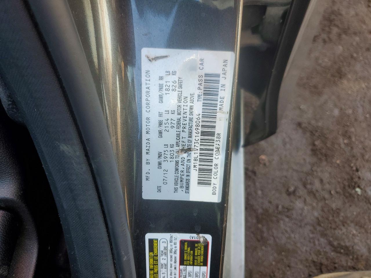 2012 Mazda 3 I Charcoal vin: JM1BL1V73C1698064