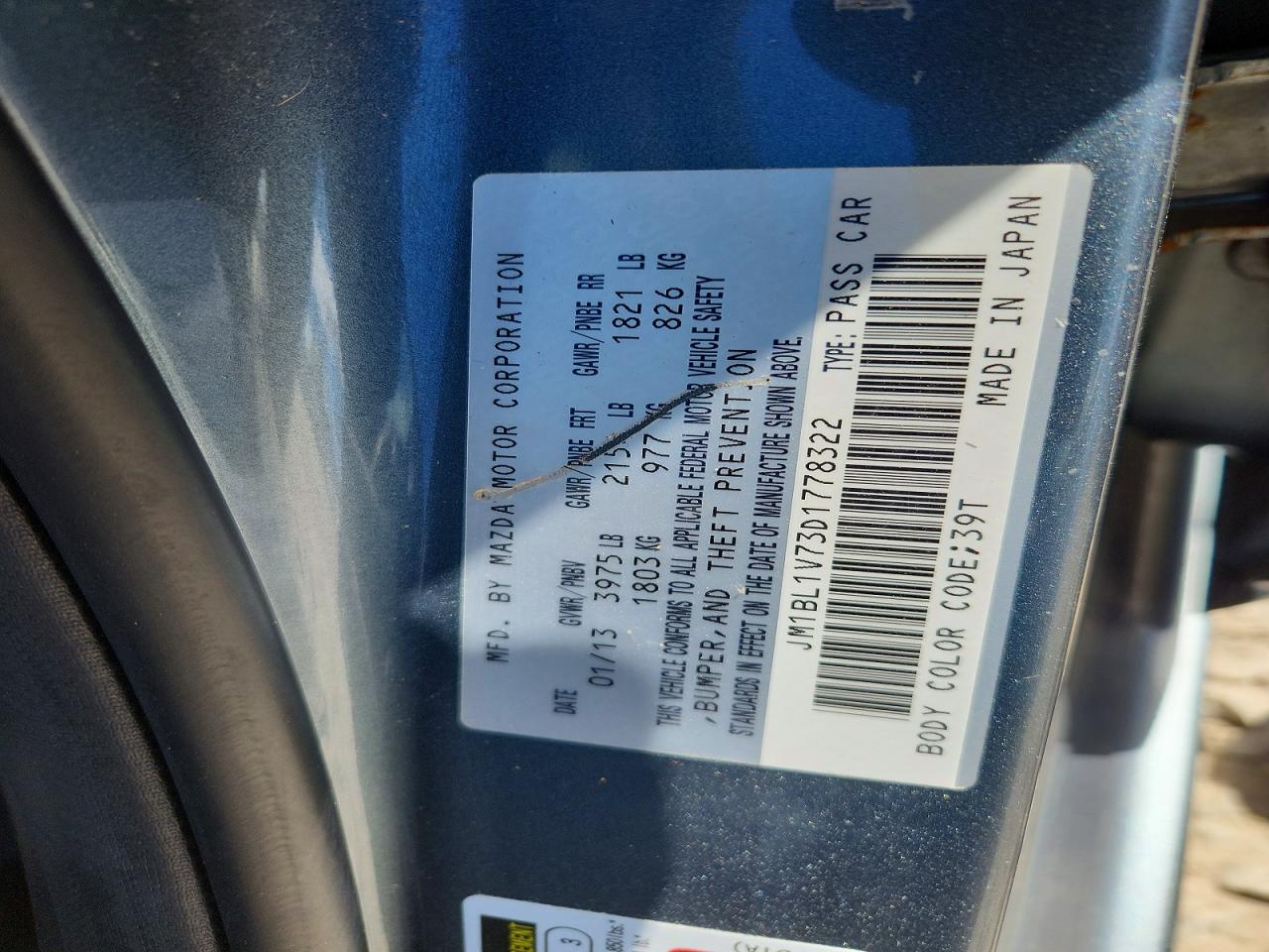 2013 Mazda 3 I Teal vin: JM1BL1V73D1778322