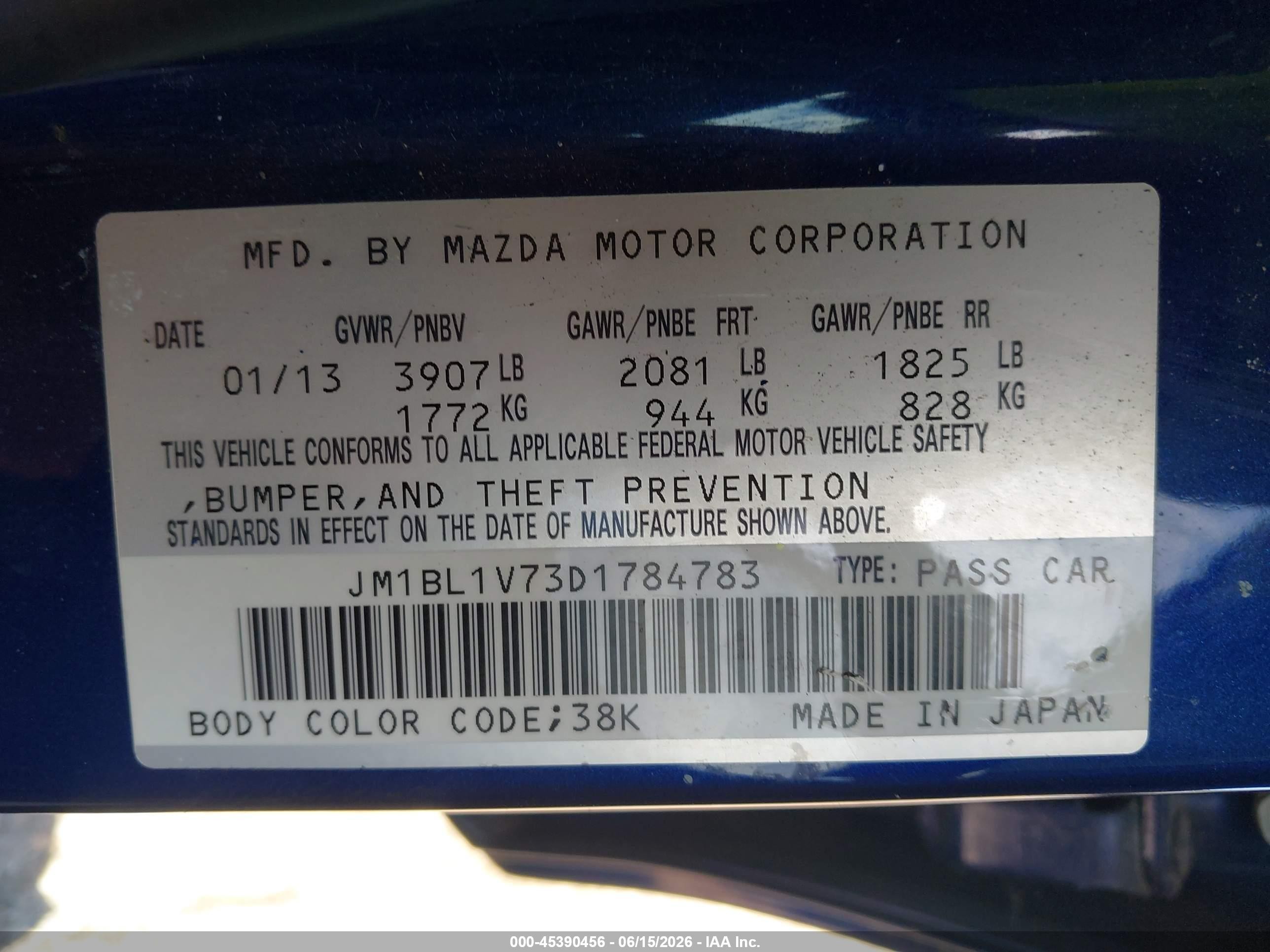 2013 Mazda Mazda3 I Touring Blue vin: JM1BL1V73D1784783
