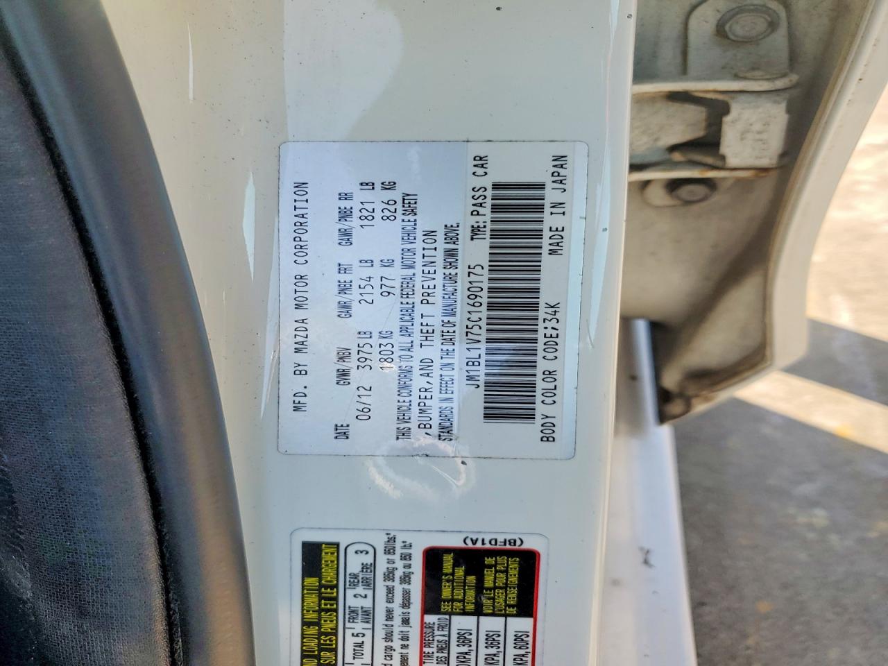 2012 Mazda 3 I White vin: JM1BL1V75C1690175