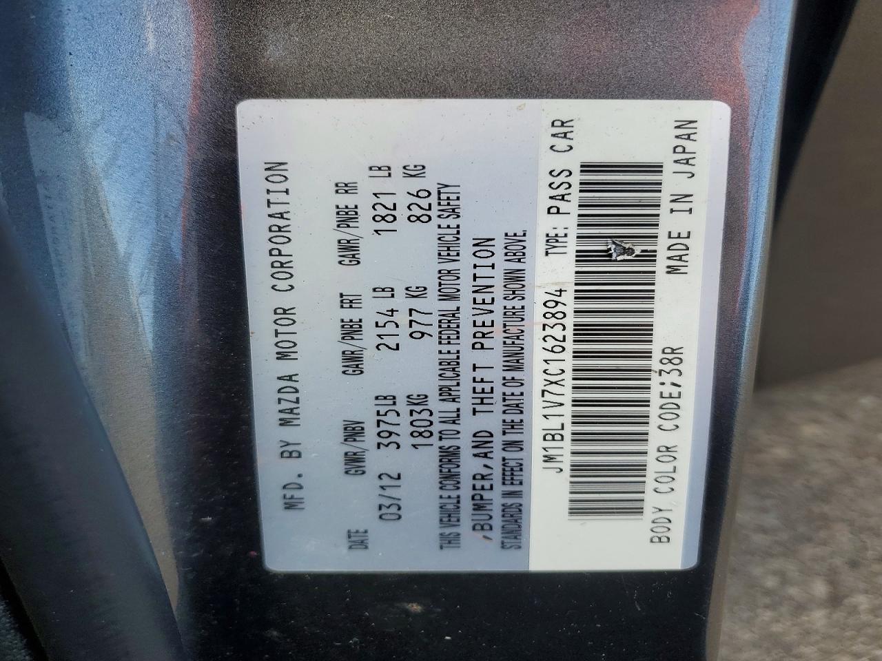 2012 Mazda 3 I Charcoal vin: JM1BL1V7XC1623894
