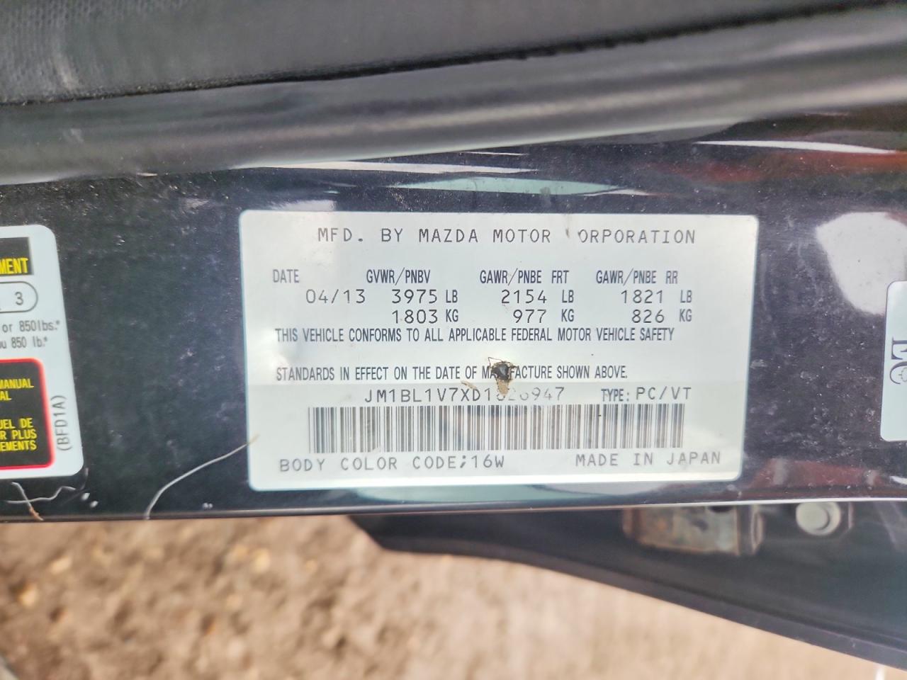 2013 Mazda 3 I Black vin: JM1BL1V7XD1826947