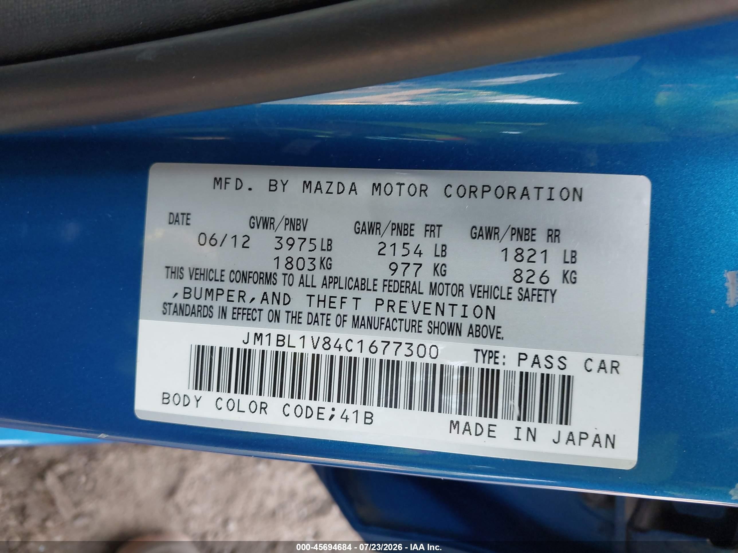 2012 Mazda Mazda3 I Touring Blue vin: JM1BL1V84C1677300