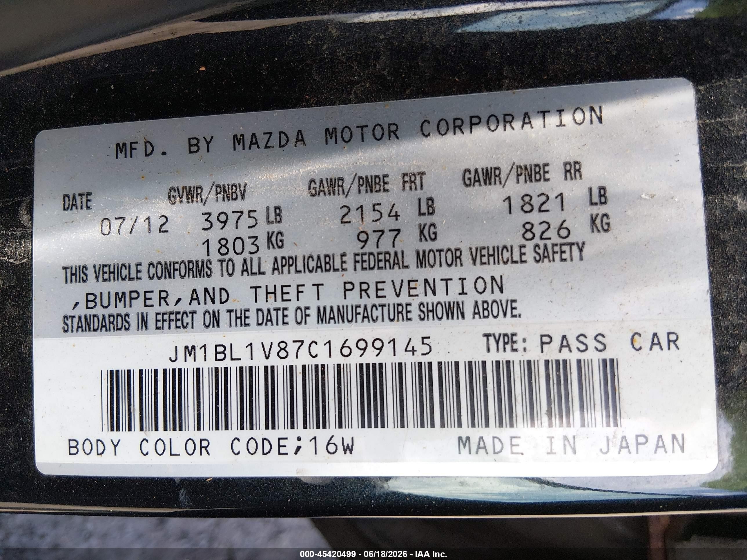 2012 Mazda Mazda3 I Touring Black vin: JM1BL1V87C1699145