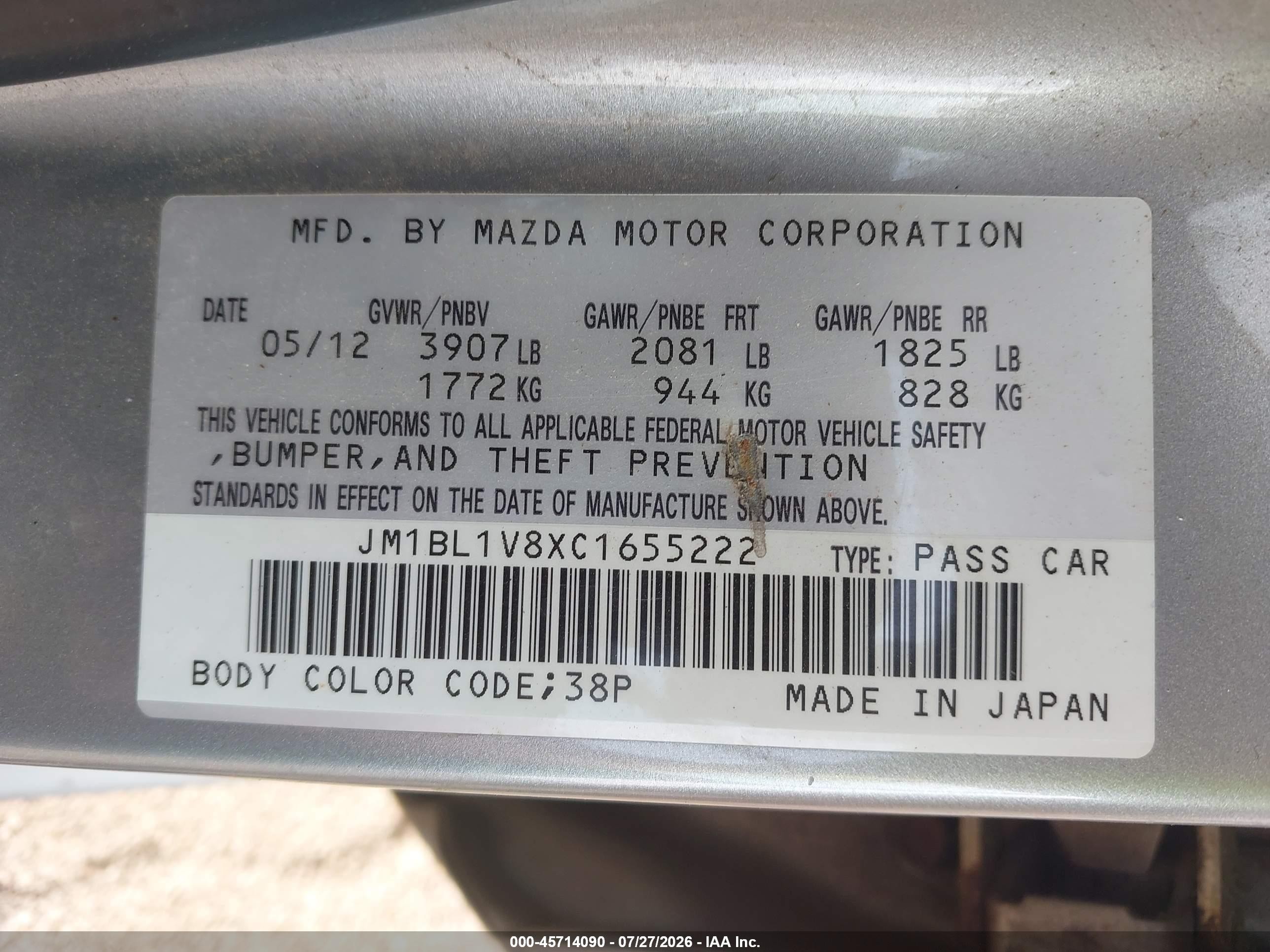 2012 Mazda Mazda3 I Touring Silver vin: JM1BL1V8XC1655222