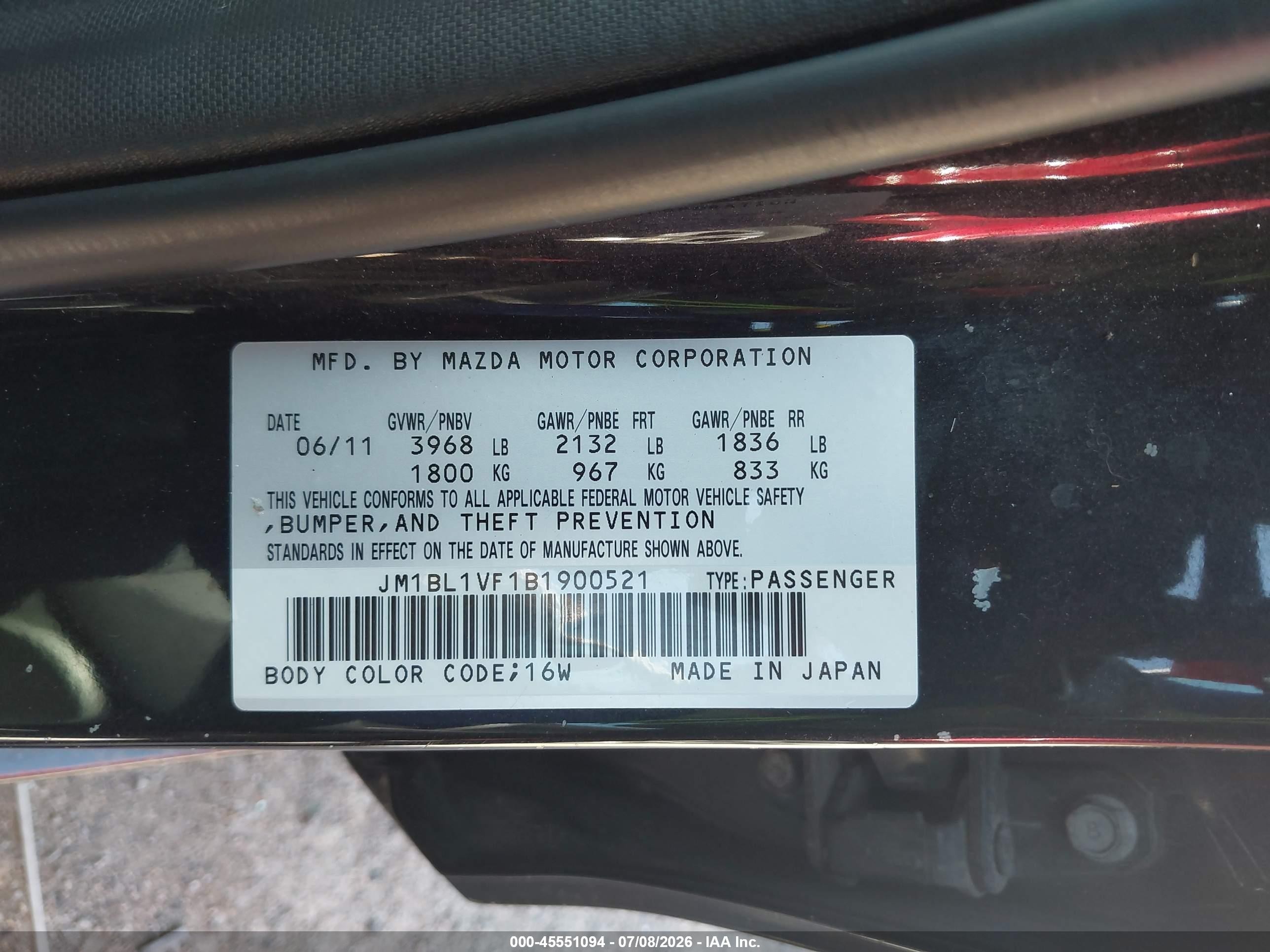 2011 Mazda Mazda3 I Touring Черный vin: JM1BL1VF1B1900521