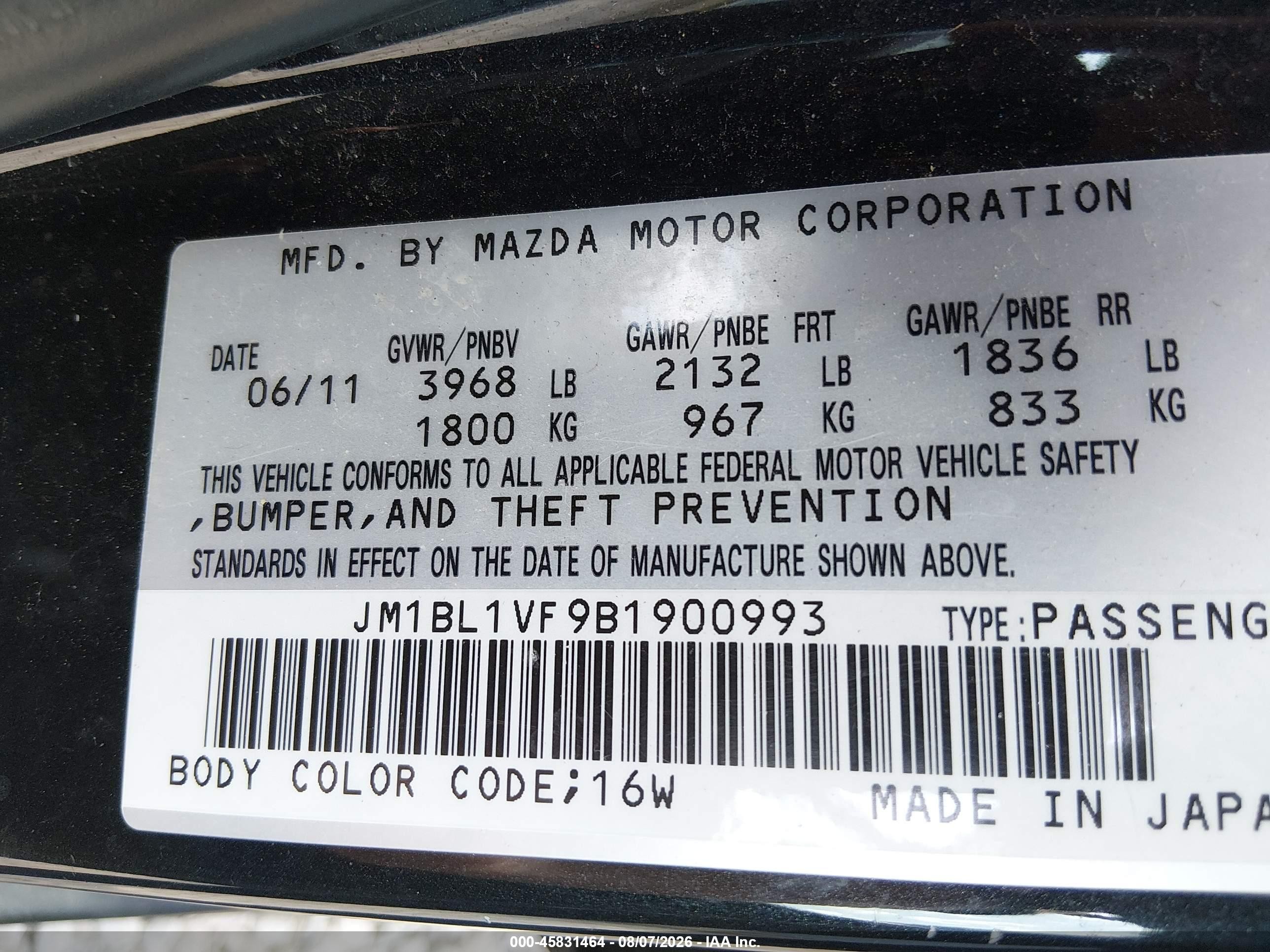 2011 Mazda Mazda3 I Touring Black vin: JM1BL1VF9B1900993