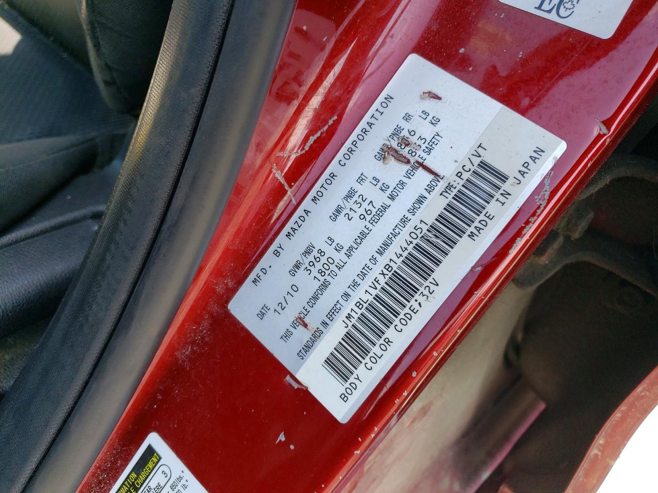 2011 Mazda 3 I Red vin: JM1BL1VFXB1444051