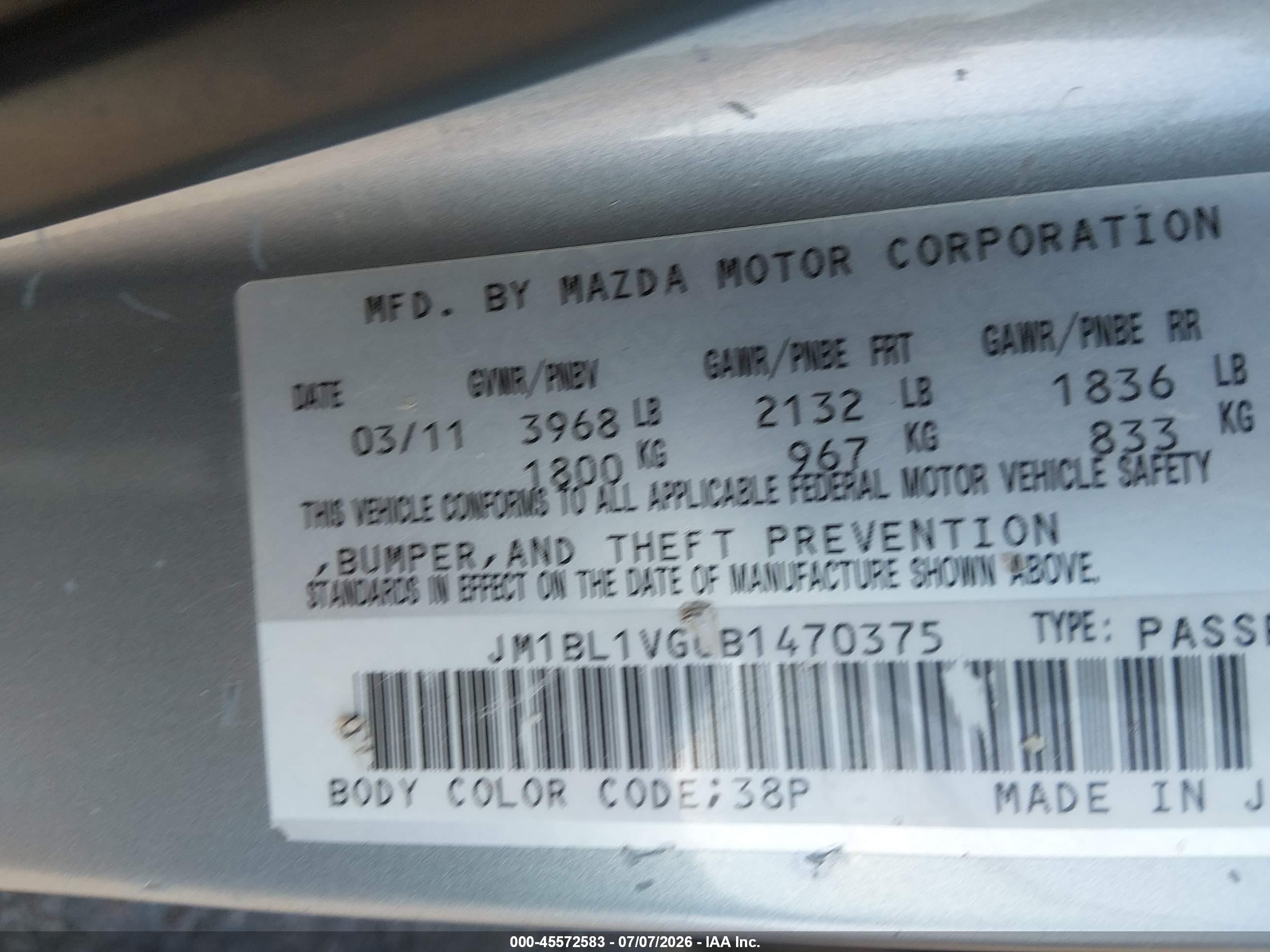 2011 Mazda Mazda3   Silver vin: JM1BL1VG0B1470375