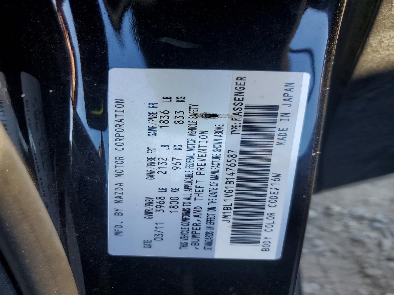 2011 Mazda 3 I Черный vin: JM1BL1VG1B1476587