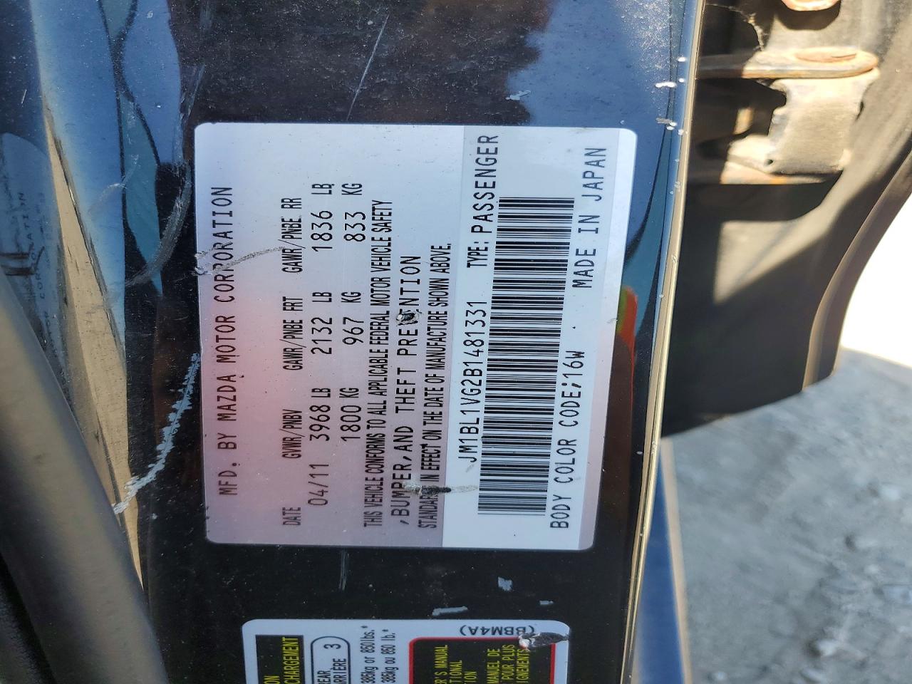 2011 Mazda 3 I Black vin: JM1BL1VG2B1481331