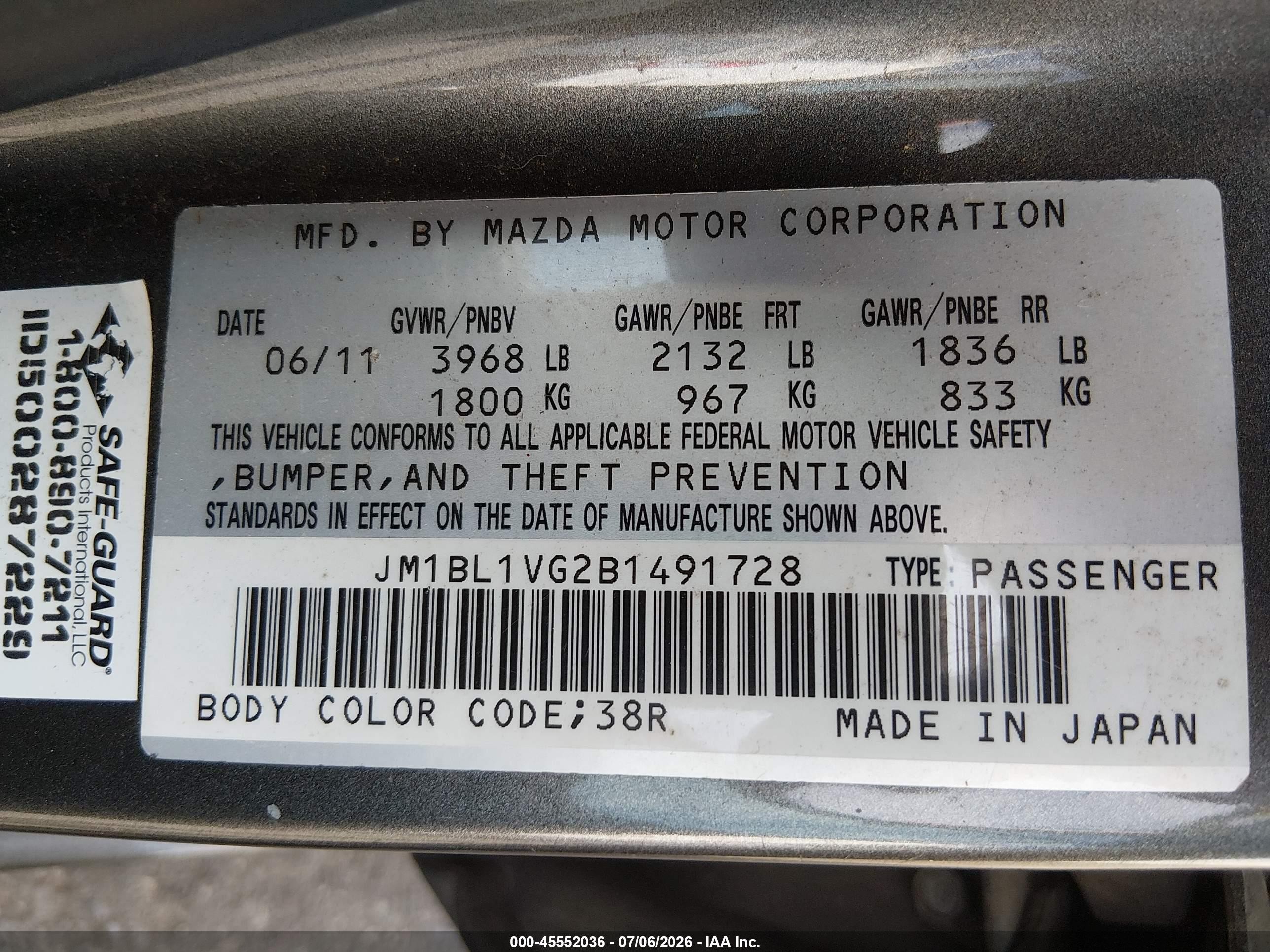 2011 Mazda Mazda3 I Touring Gray vin: JM1BL1VG2B1491728