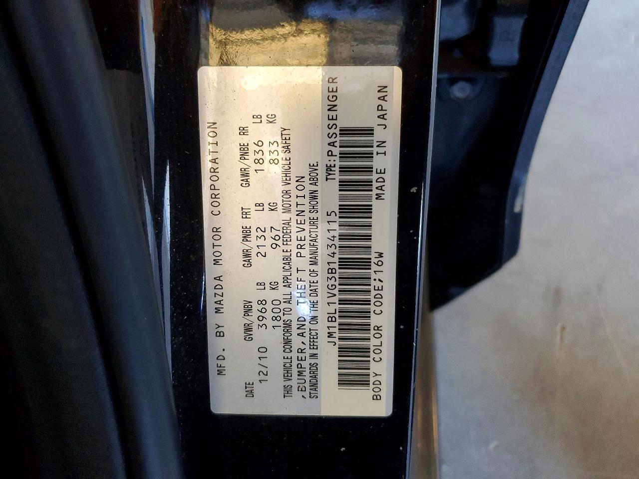 2011 Mazda 3 I Black vin: JM1BL1VG3B1434115