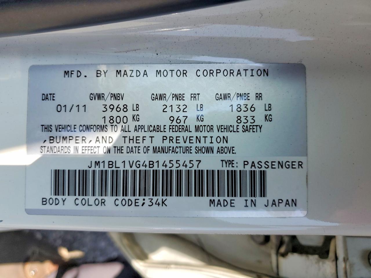 2011 Mazda 3 I White vin: JM1BL1VG4B1455457