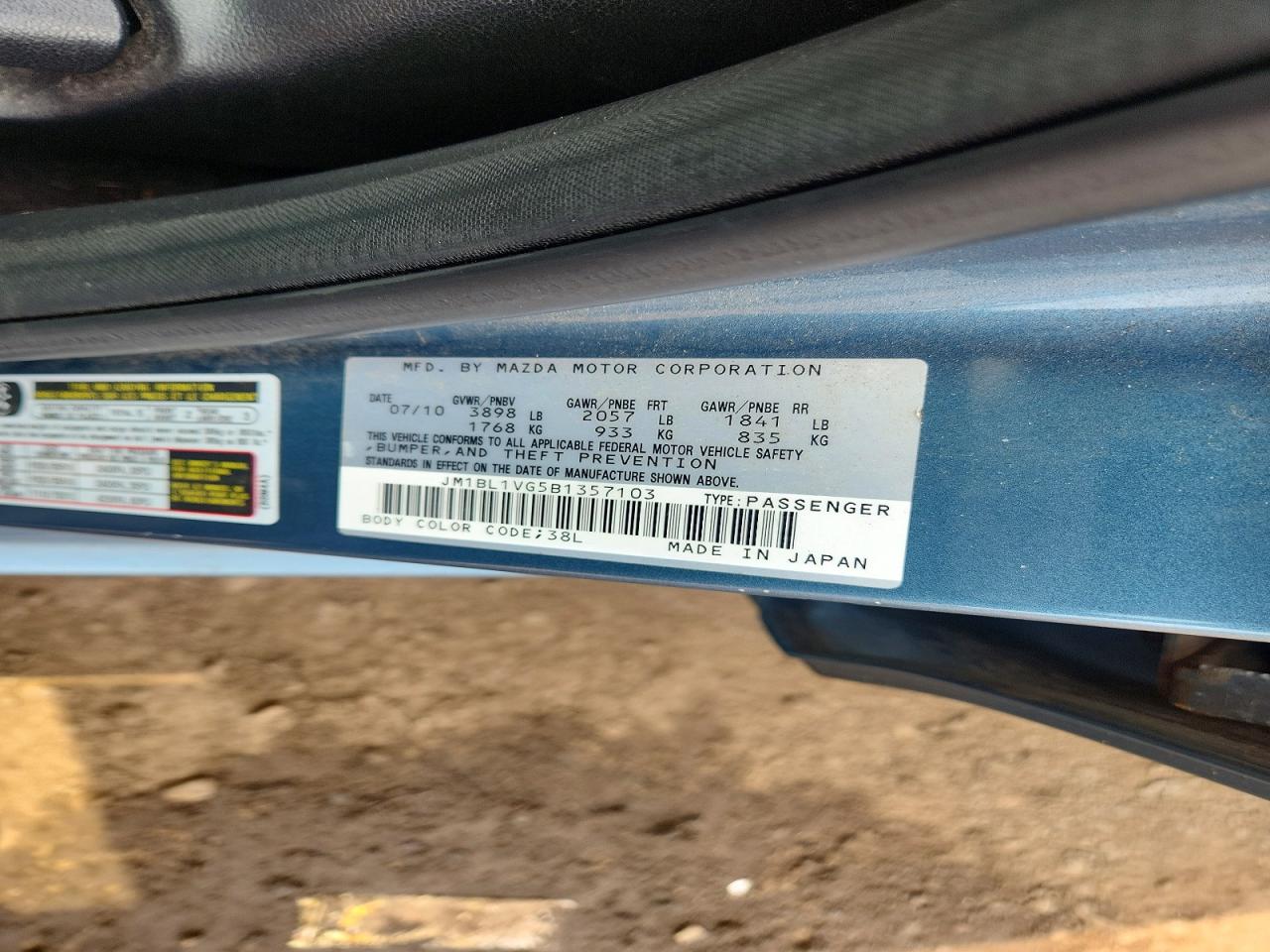 2011 Mazda 3 I Turquoise vin: JM1BL1VG5B1357103