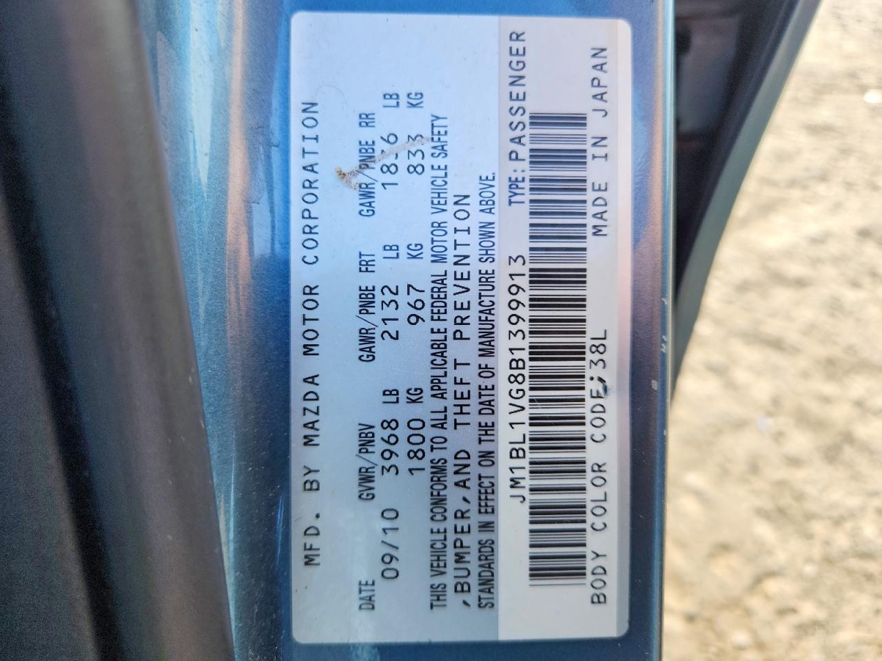 2011 Mazda 3 I Blue vin: JM1BL1VG8B1399913