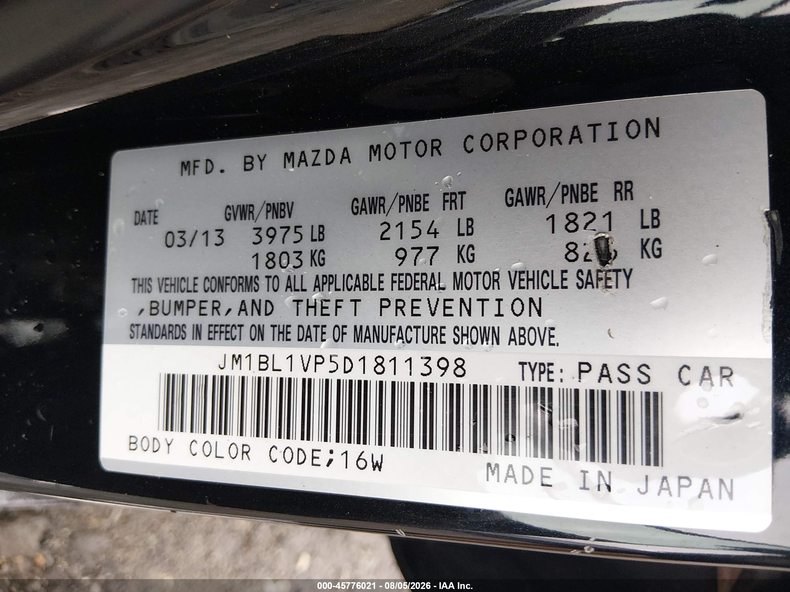 2013 Mazda Mazda3 I Touring Black vin: JM1BL1VP5D1811398