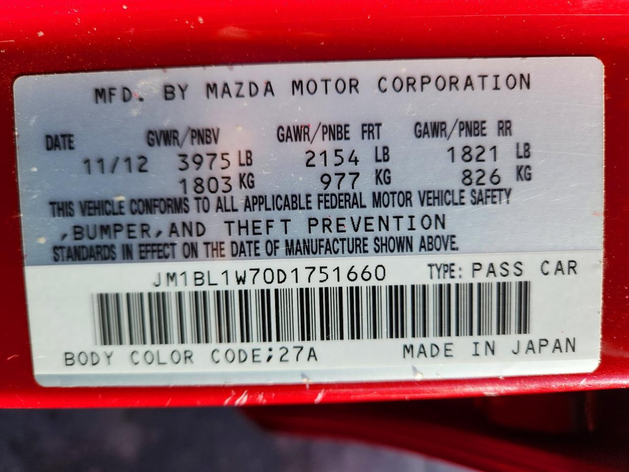2013 Mazda 3 I Red vin: JM1BL1W70D1751660