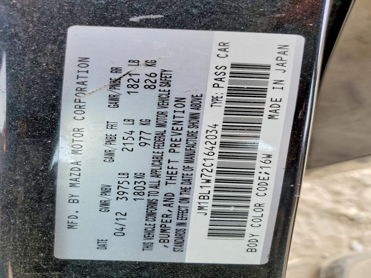 2012 Mazda 3 I Black vin: JM1BL1W72C1642034