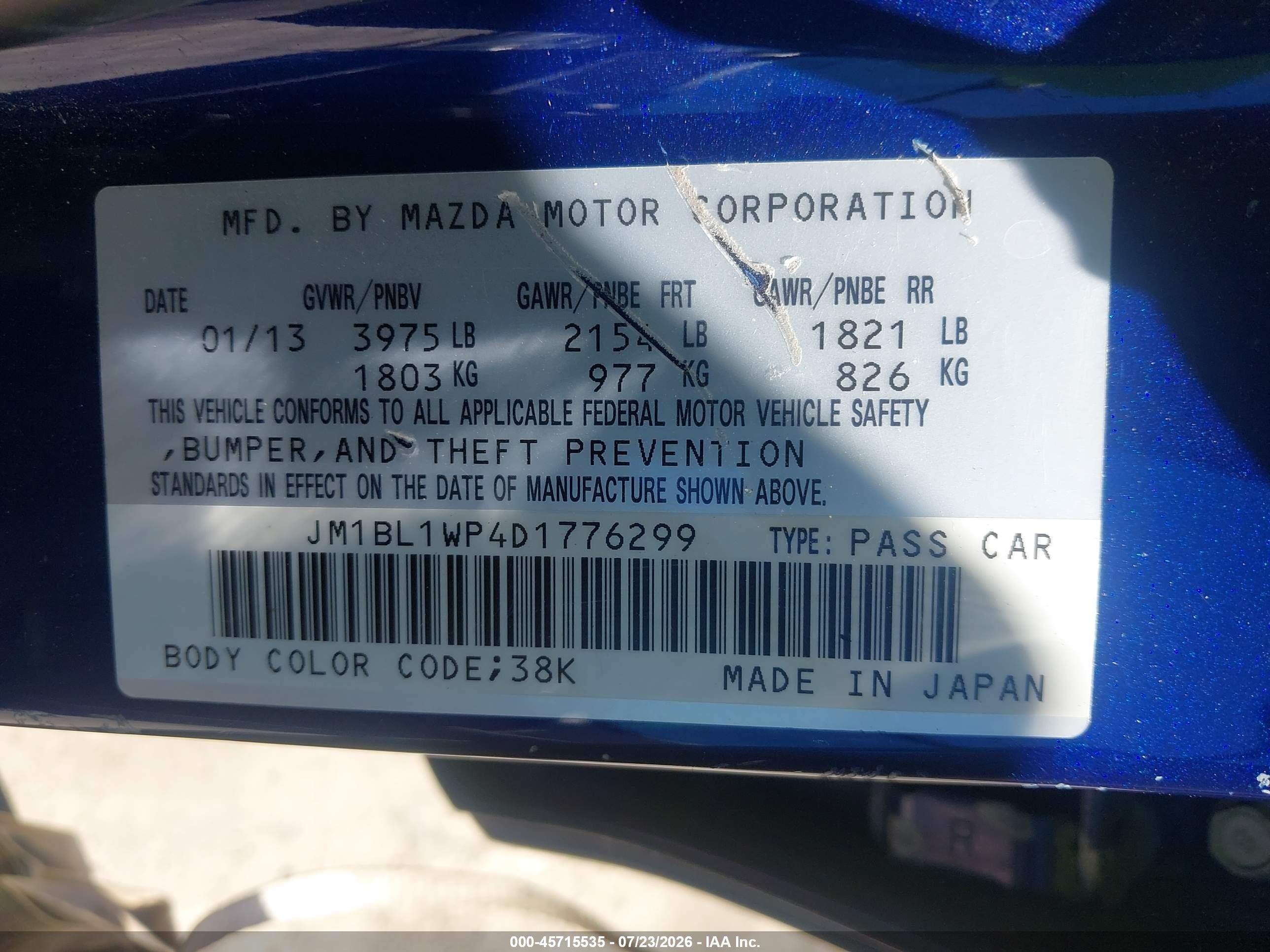 2013 Mazda Mazda3 I Grand Touring Blue vin: JM1BL1WP4D1776299