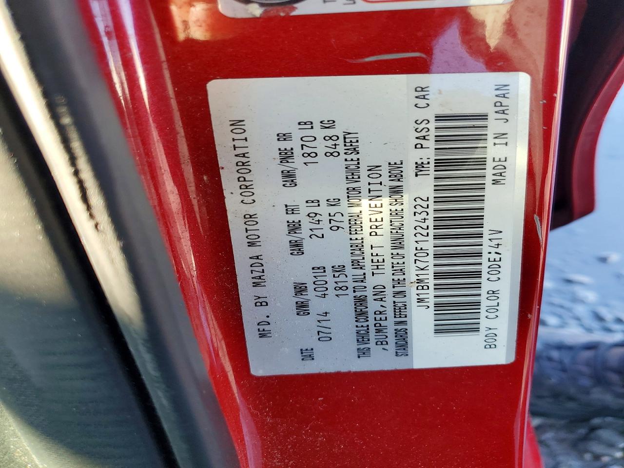 2015 Mazda 3 Sport Red vin: JM1BM1K70F1224322