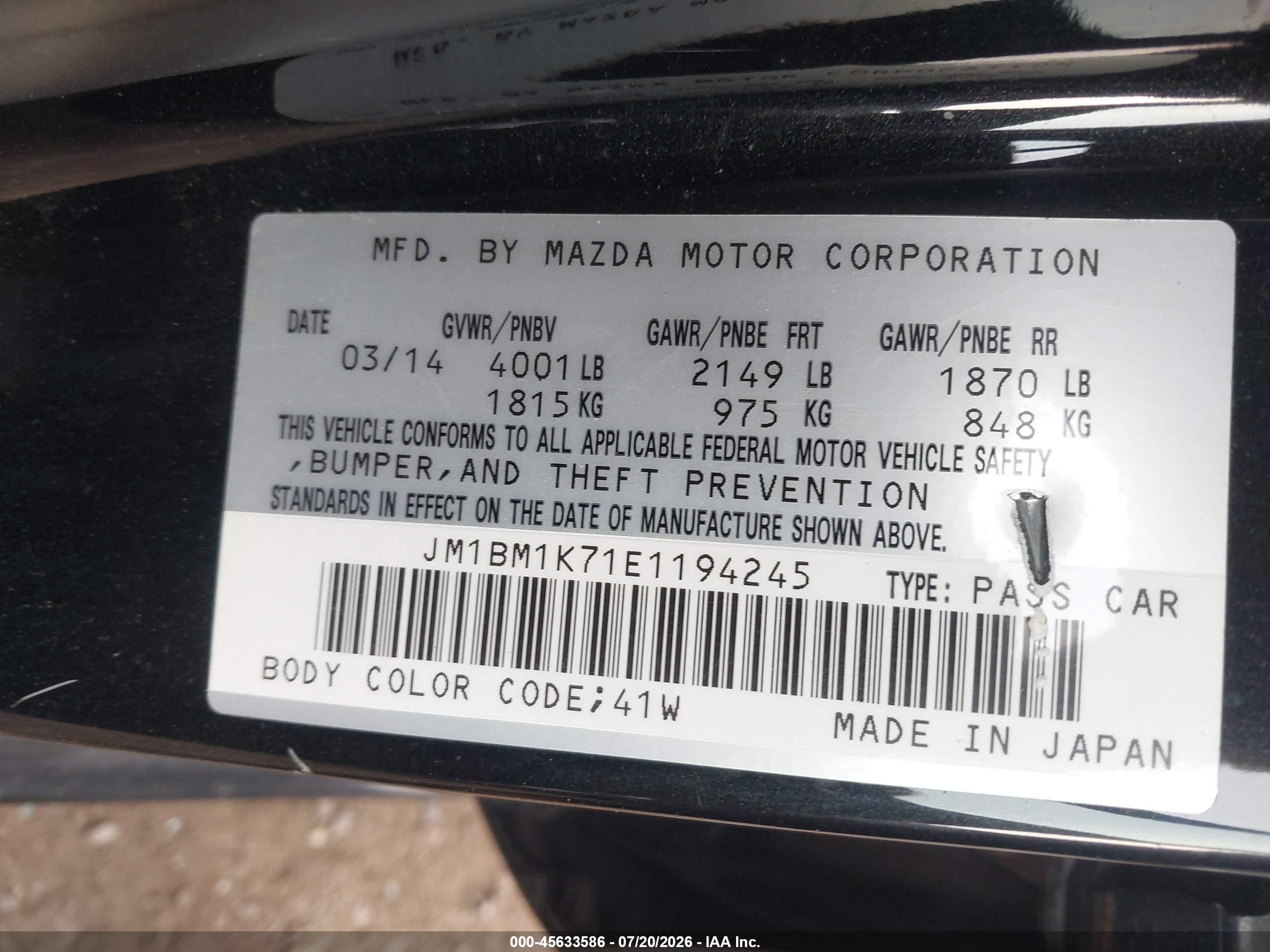 2014 Mazda Mazda3 I Sport Black vin: JM1BM1K71E1194245