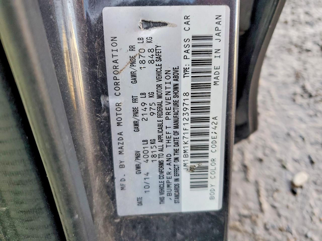 2015 Mazda 3 Sport Угольный vin: JM1BM1K71F1239718