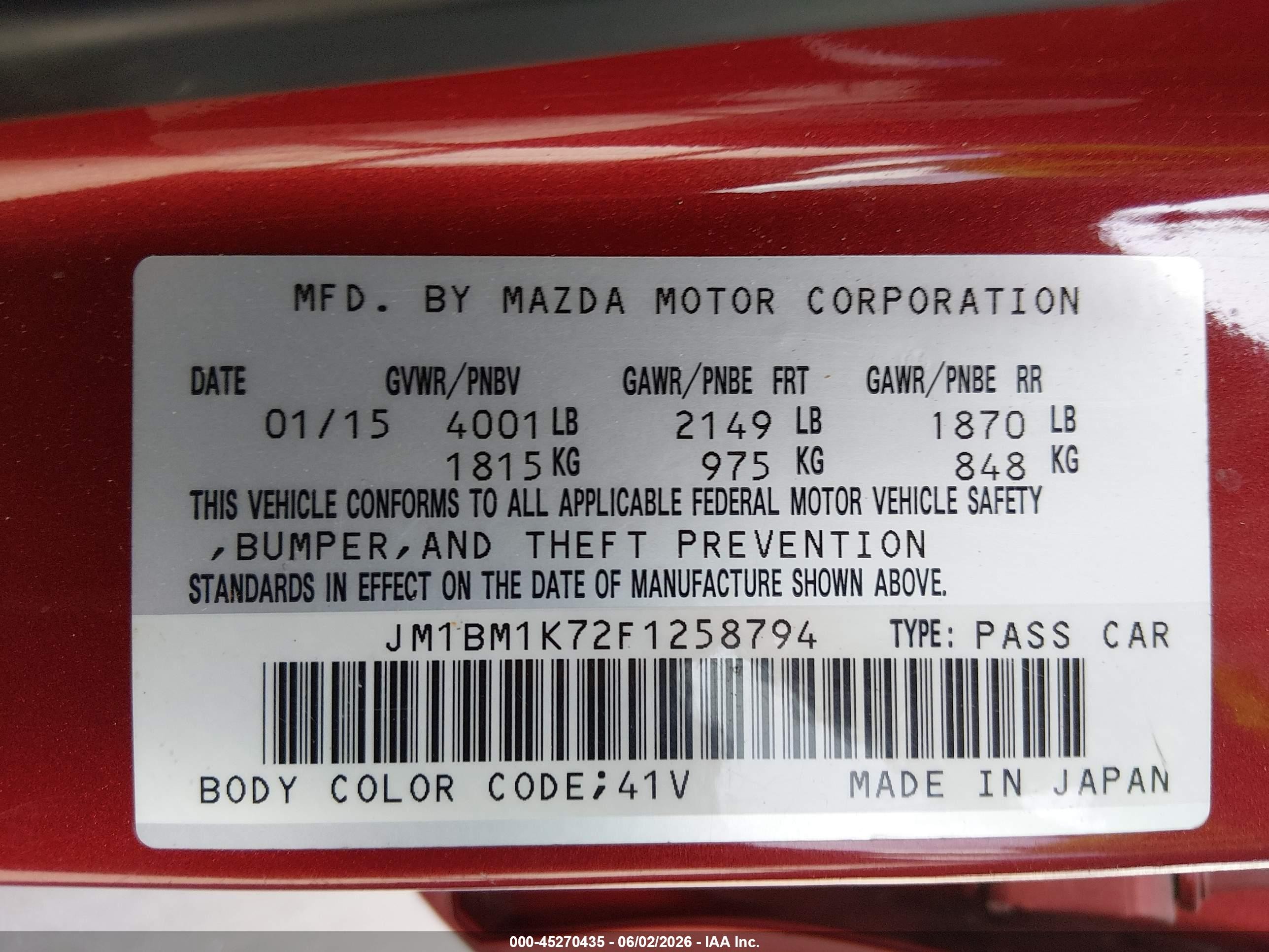 2015 Mazda Mazda3 I Sport Красный vin: JM1BM1K72F1258794