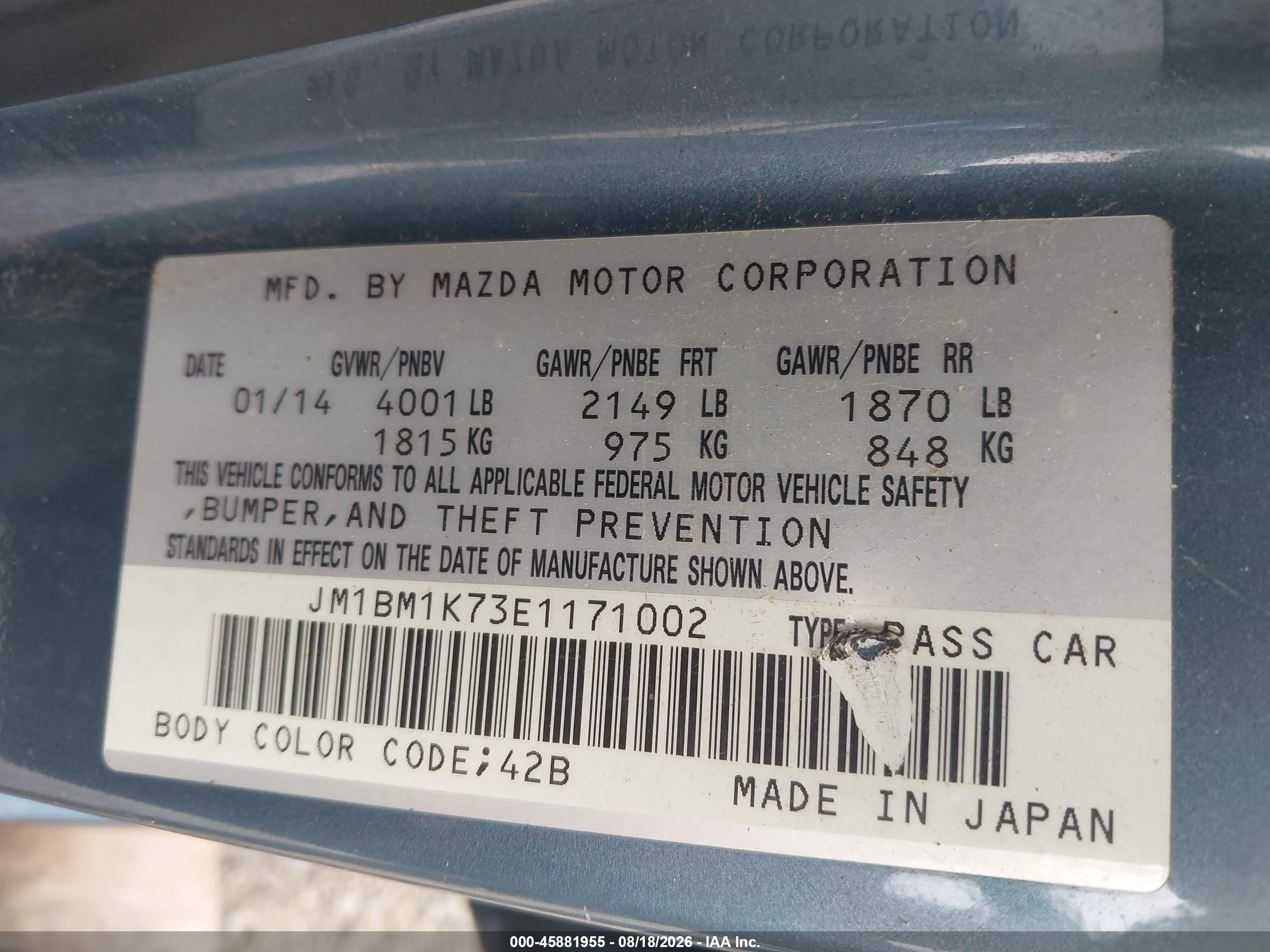 2014 Mazda Mazda3 I Sport Синий vin: JM1BM1K73E1171002